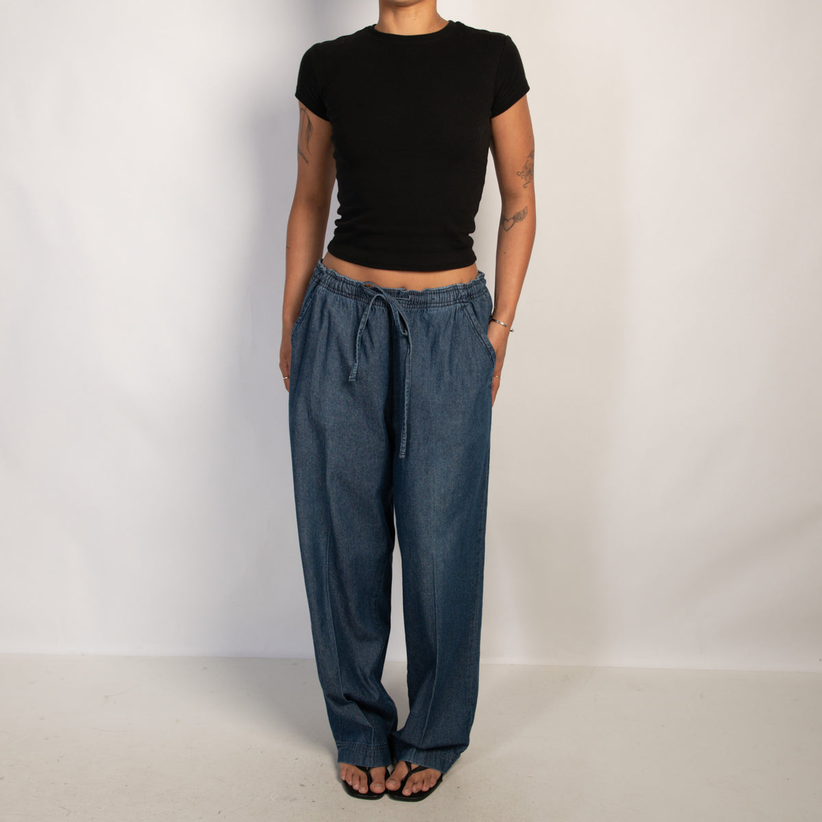 DENIM DRAWSTRING PANTS