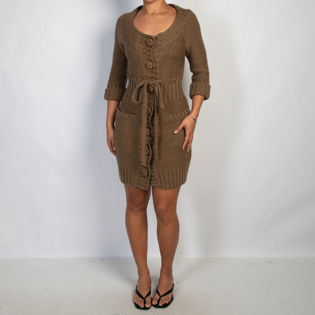 BROWN KNIT BUTTON DRESS