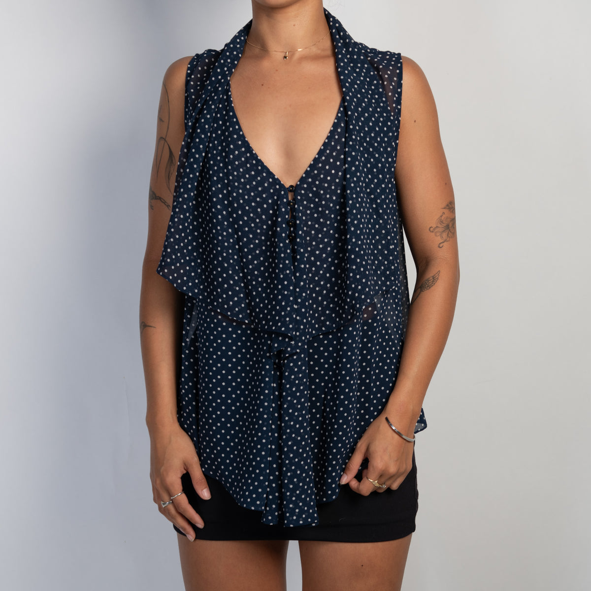 NAVY POLKA DOT BLOUSE