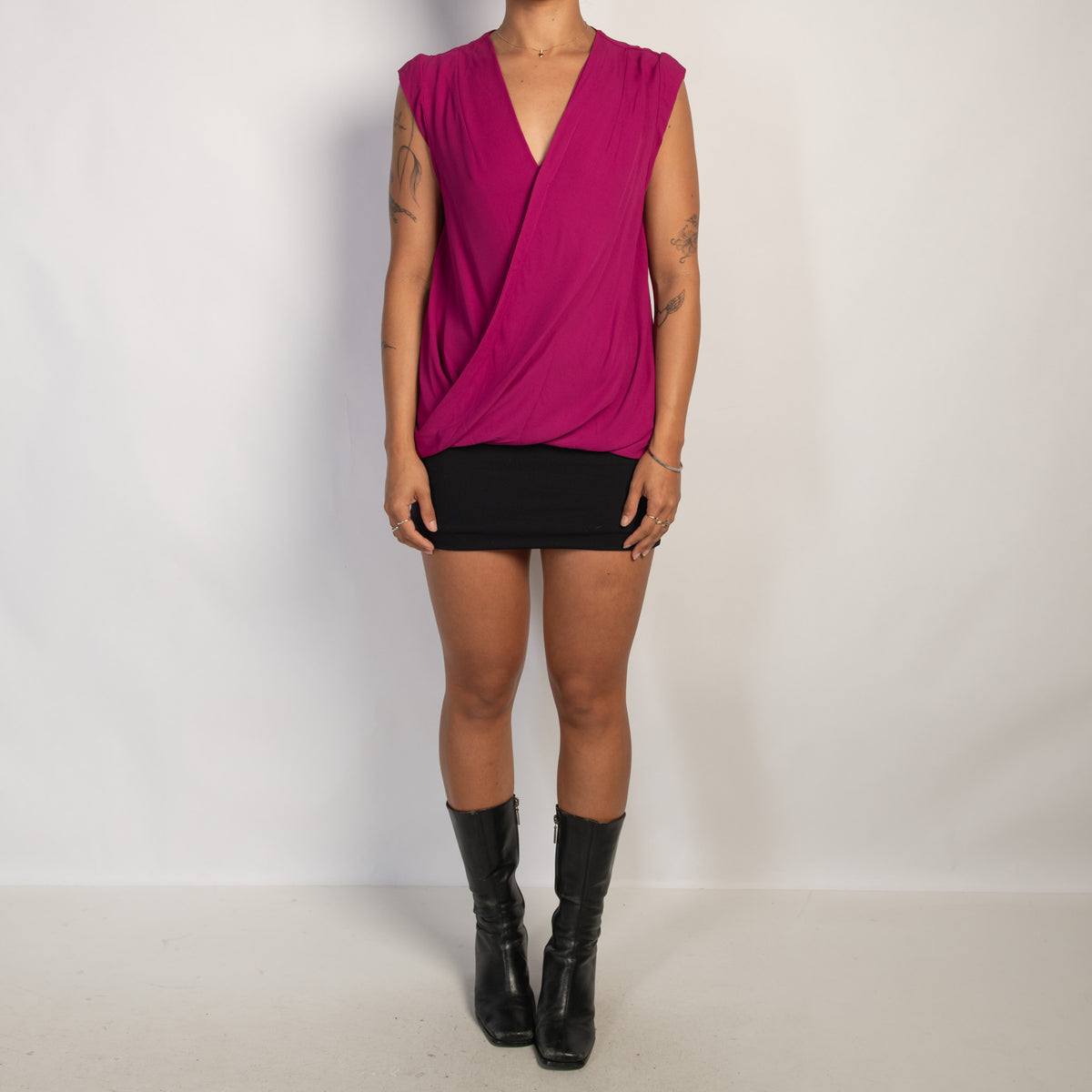 FUCHSIA CROSSOVER BLOUSE