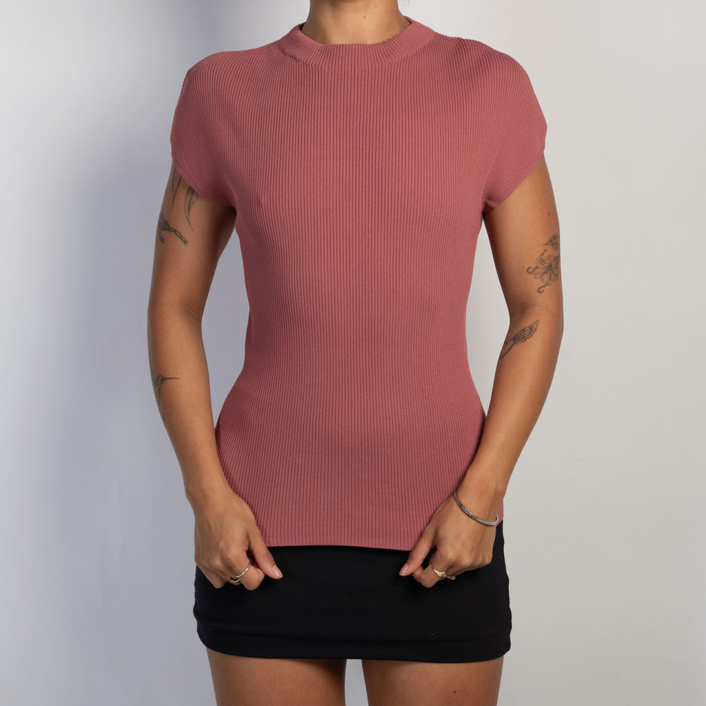 PINK STRETCH RIB TOP
