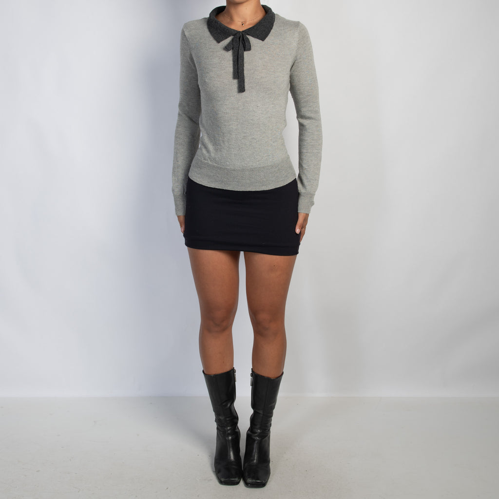 GREY KNIT COLLARED TOP