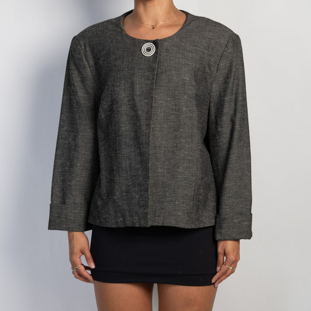 GREY COLLARLESS BLAZER