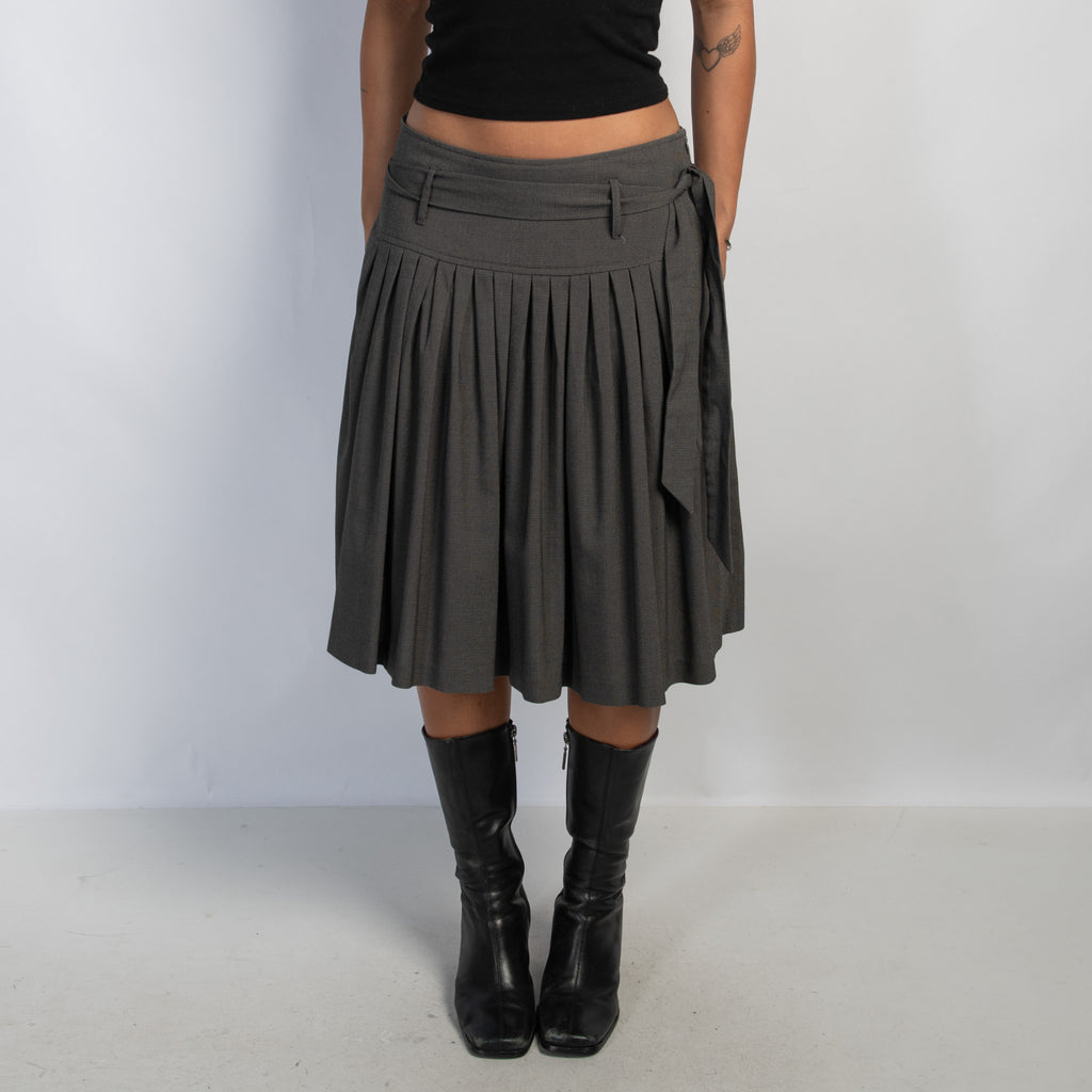 GREY PLEAT MIDI SKIRT