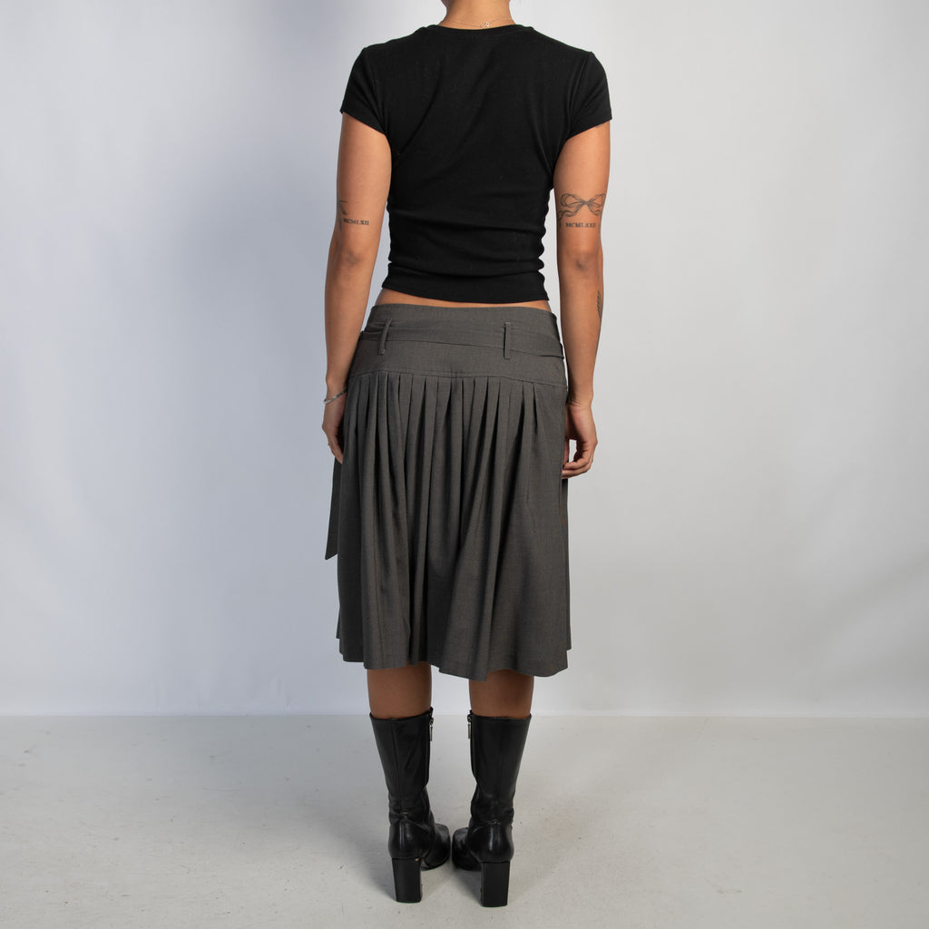 GREY PLEAT MIDI SKIRT