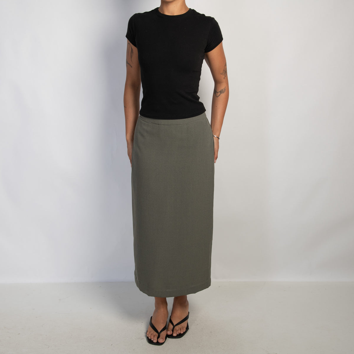 KHAKI MIDI SKIRT
