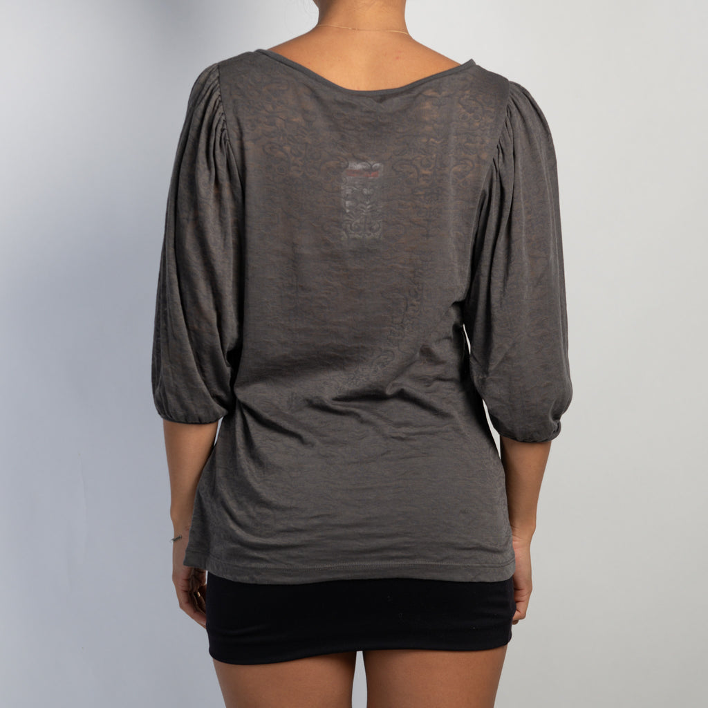 GREY PUFF SLEEVE TOP