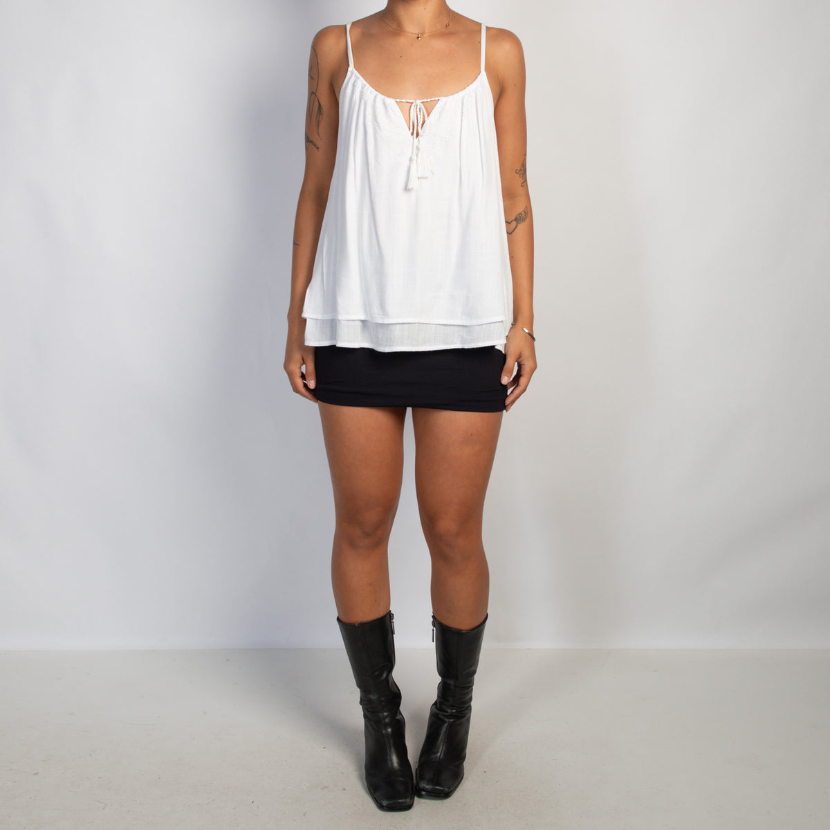WHITE DRAWSTRING CAMISOLE