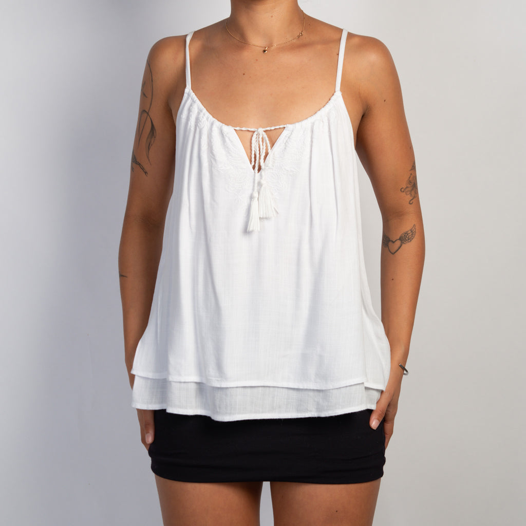 WHITE DRAWSTRING CAMISOLE