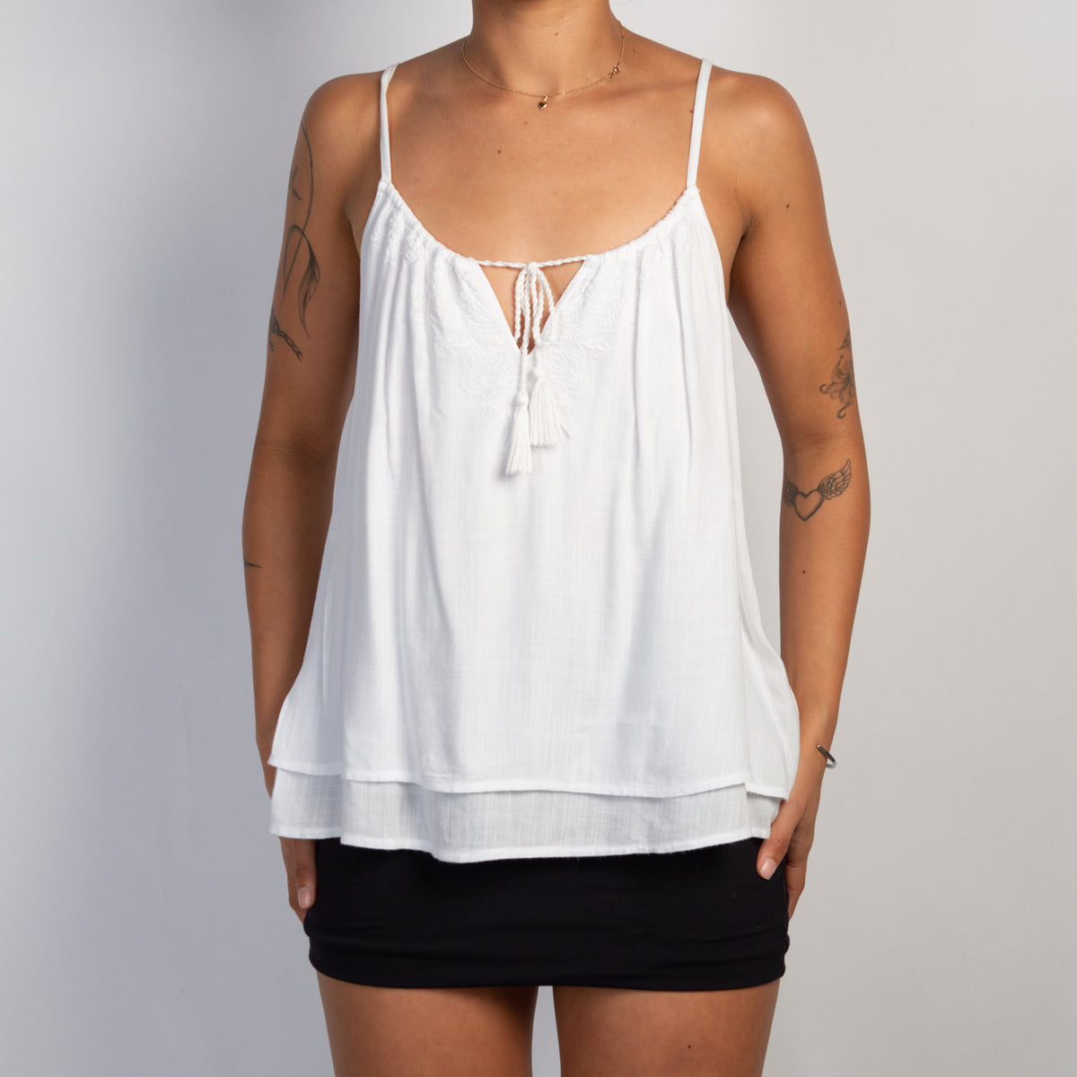 WHITE DRAWSTRING CAMISOLE