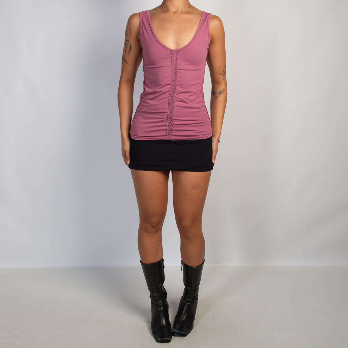 PINK LACE TRIM TANK TOP