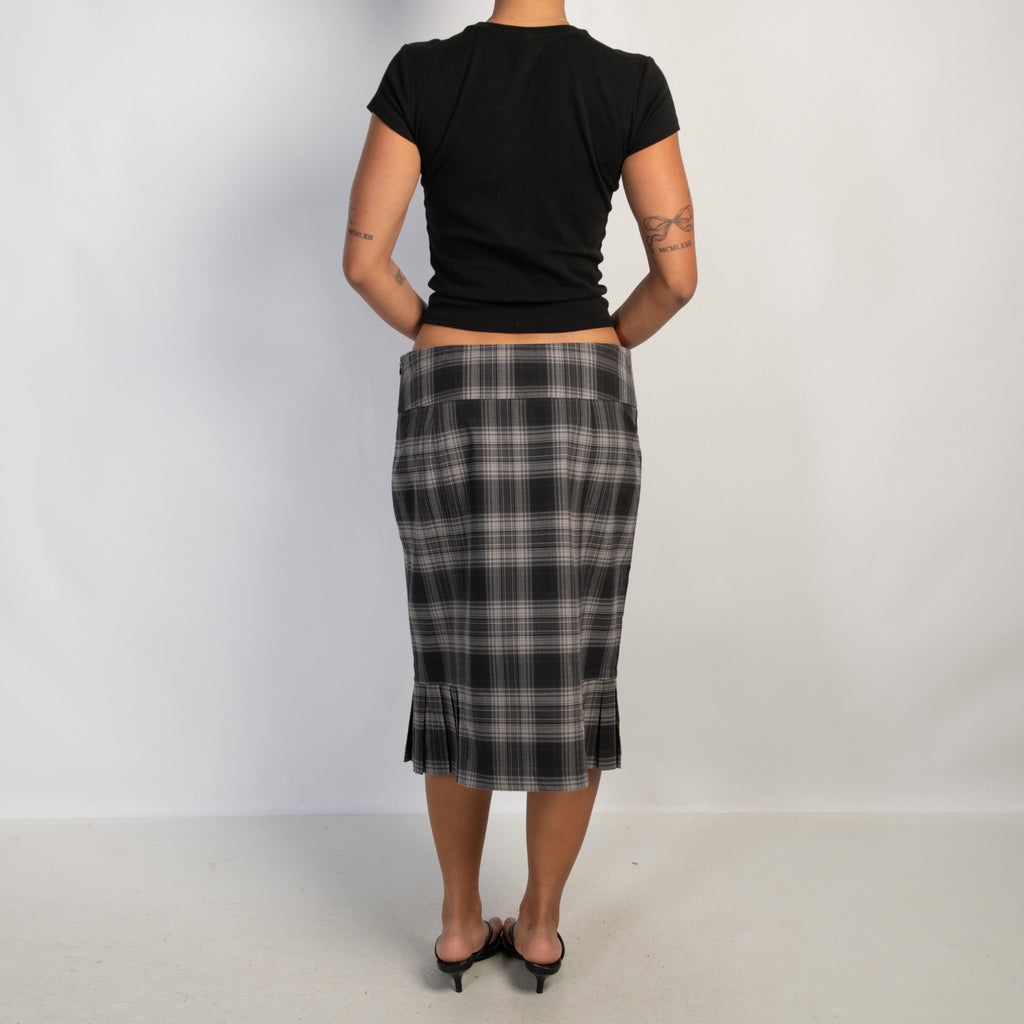 GREY PLAID MIDI SKIRT