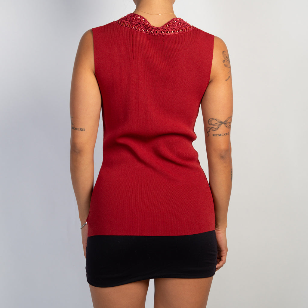 RED KNIT BEADED TOP