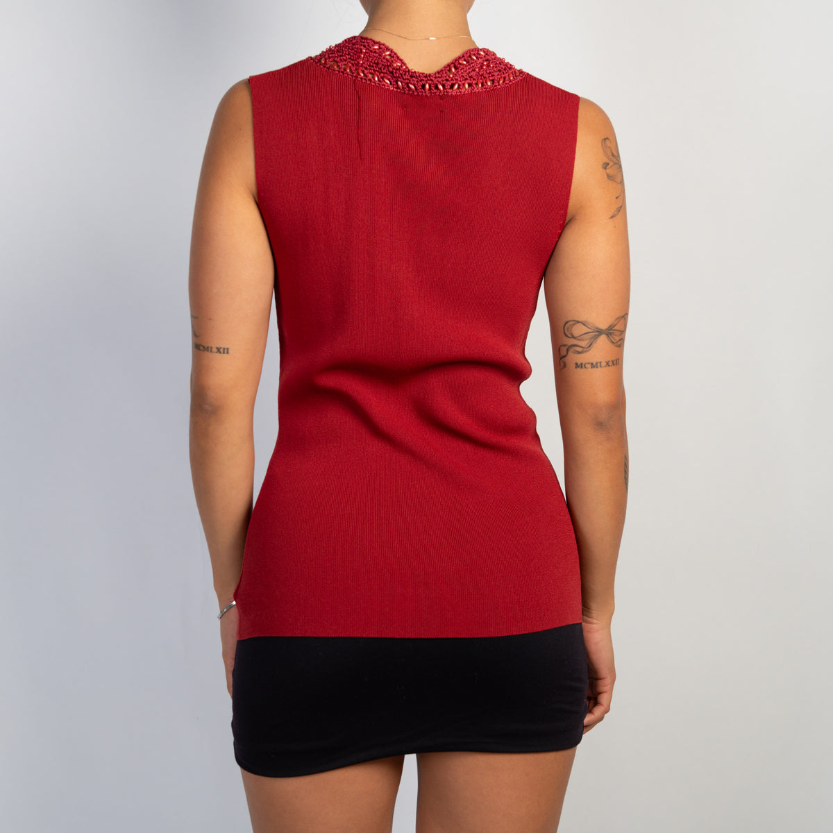 RED KNIT BEADED TOP