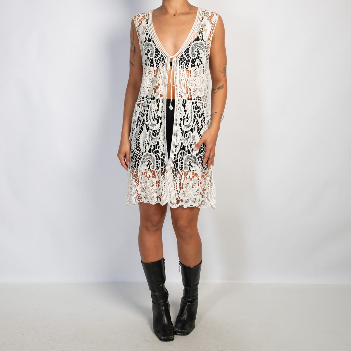CREAM CROCHET DUSTER VEST