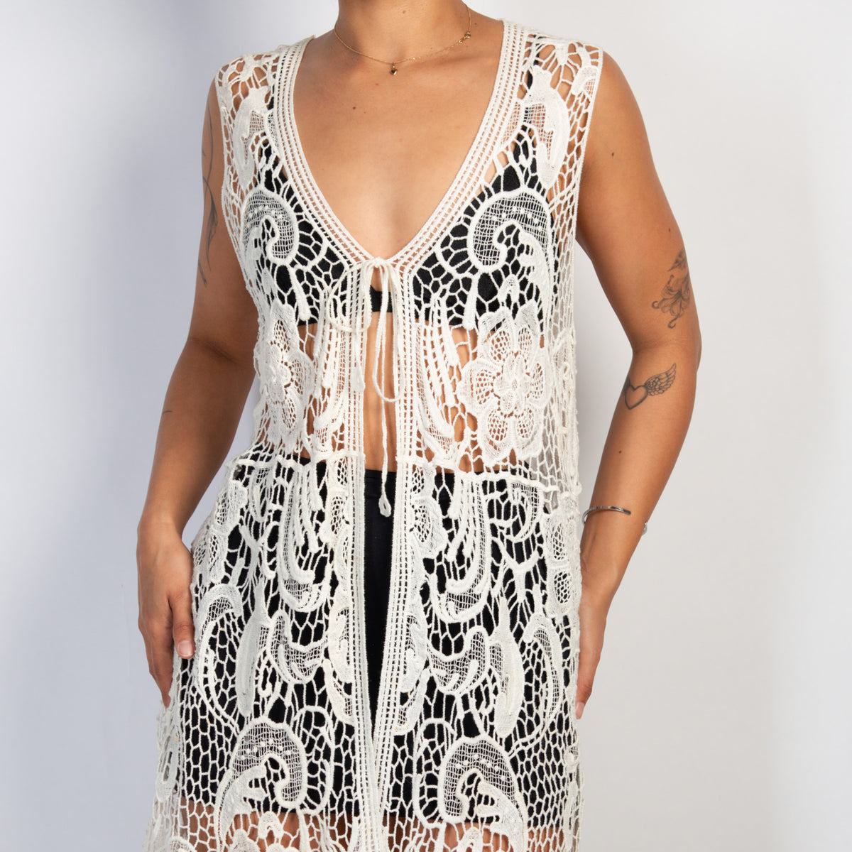 CREAM CROCHET DUSTER VEST