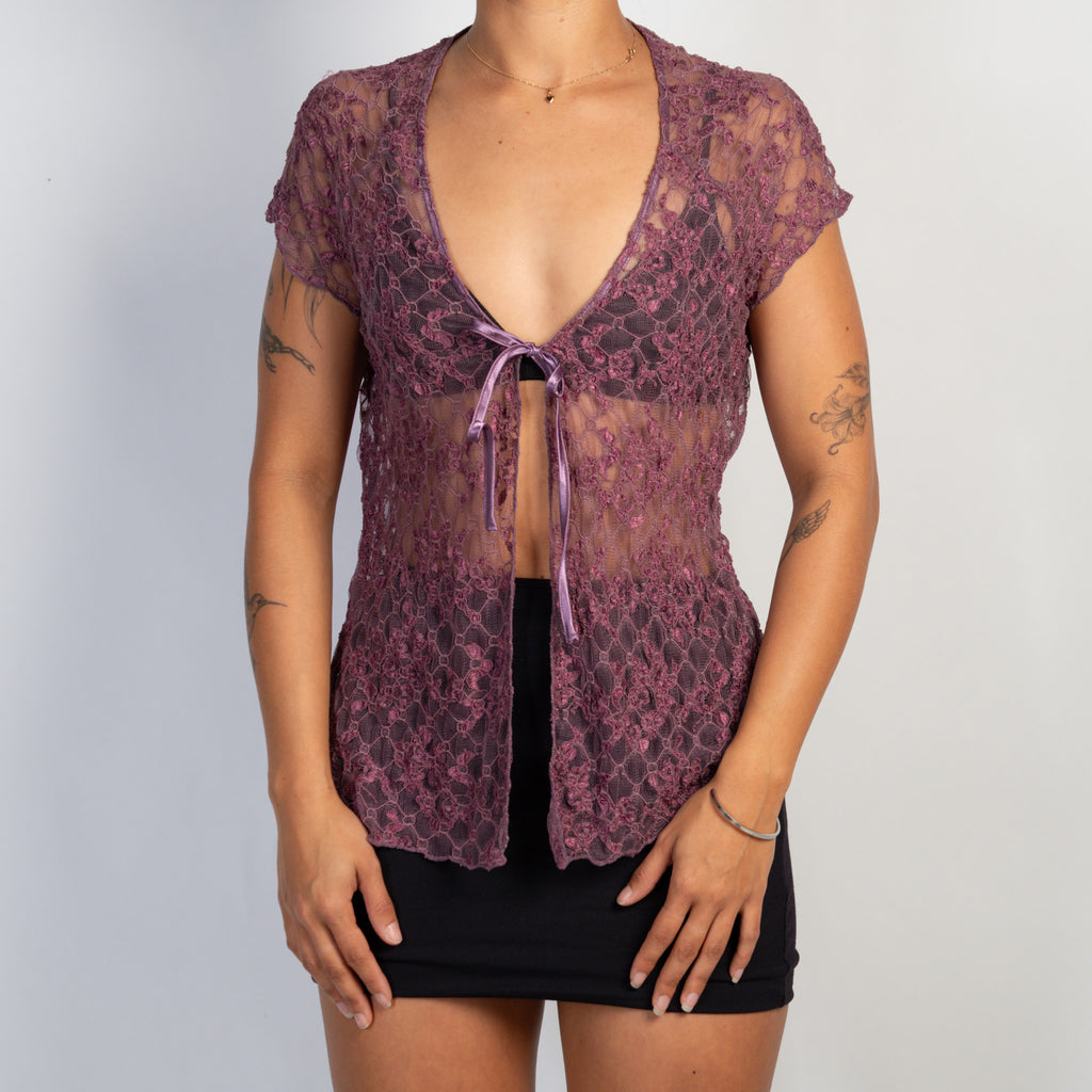 PURPLE LACE TIE TOP