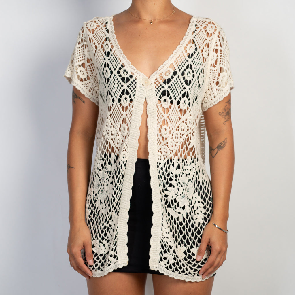 CREAM CROCHET BUTTON TOP