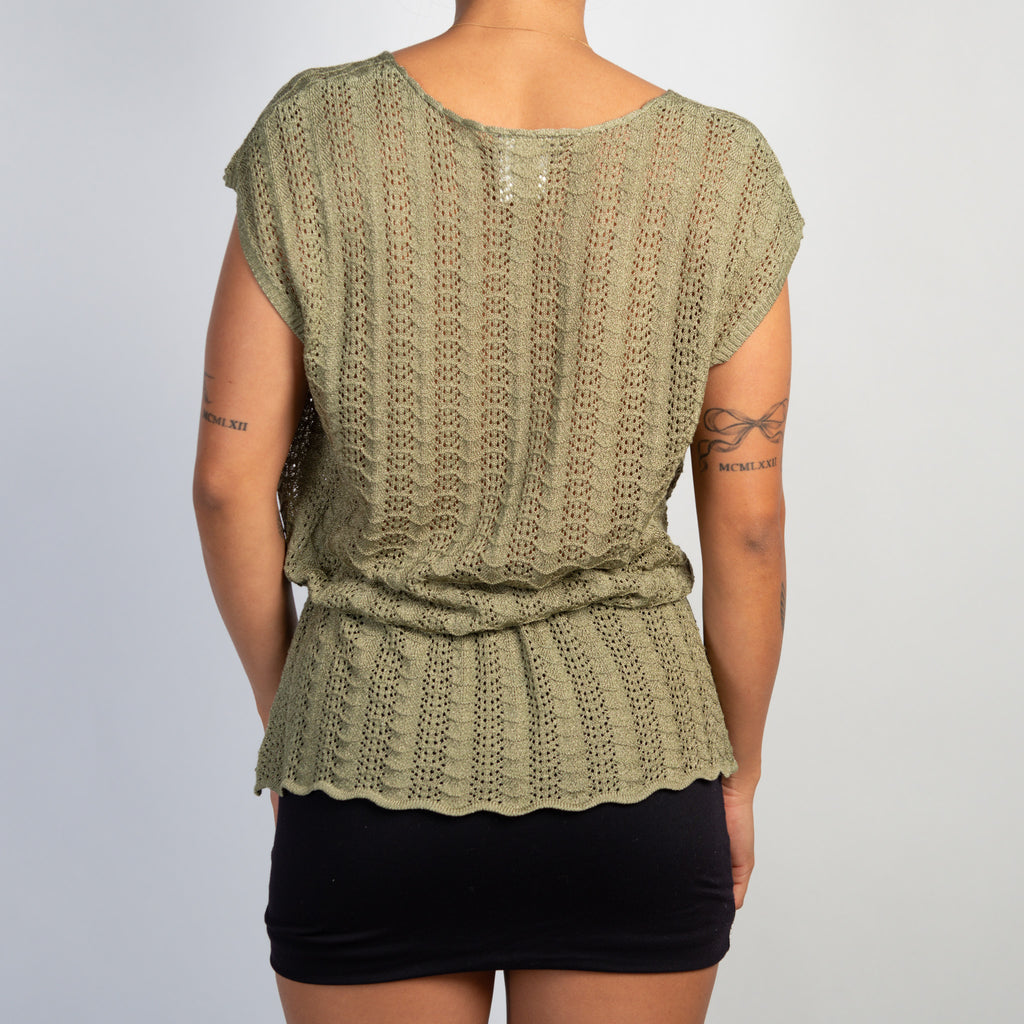 GREEN CROCHET KNIT TOP