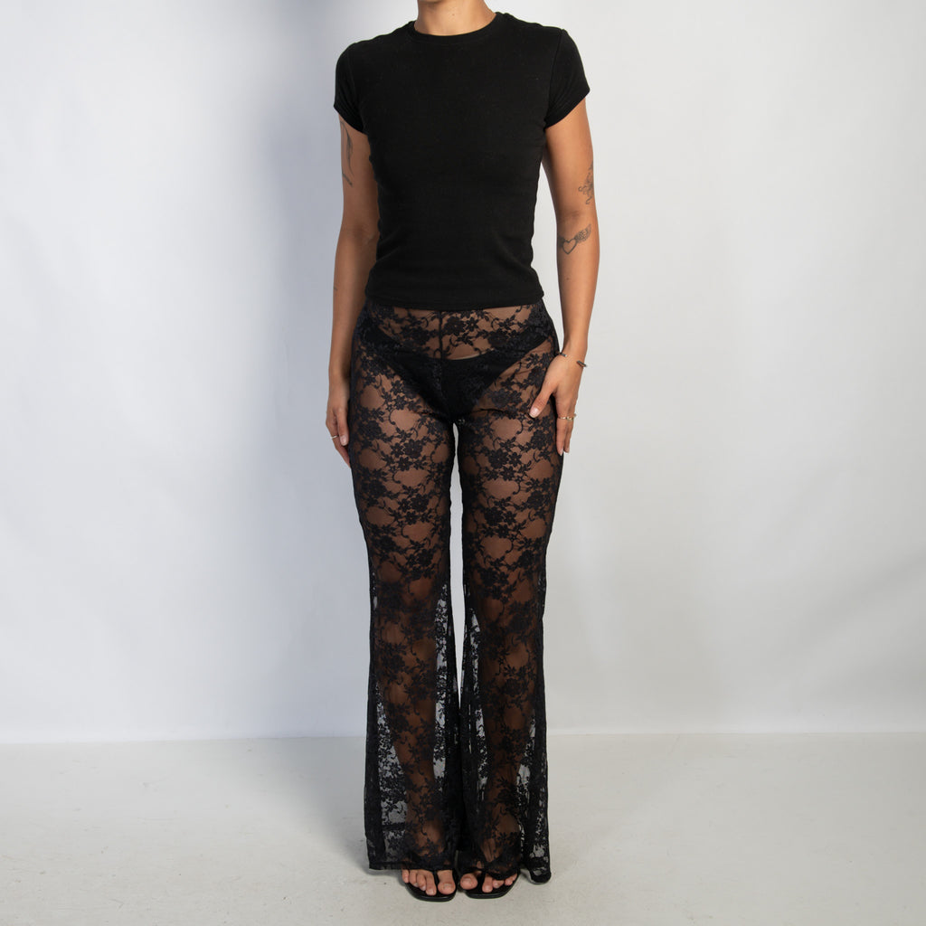 BLACK LACE FLARE PANTS