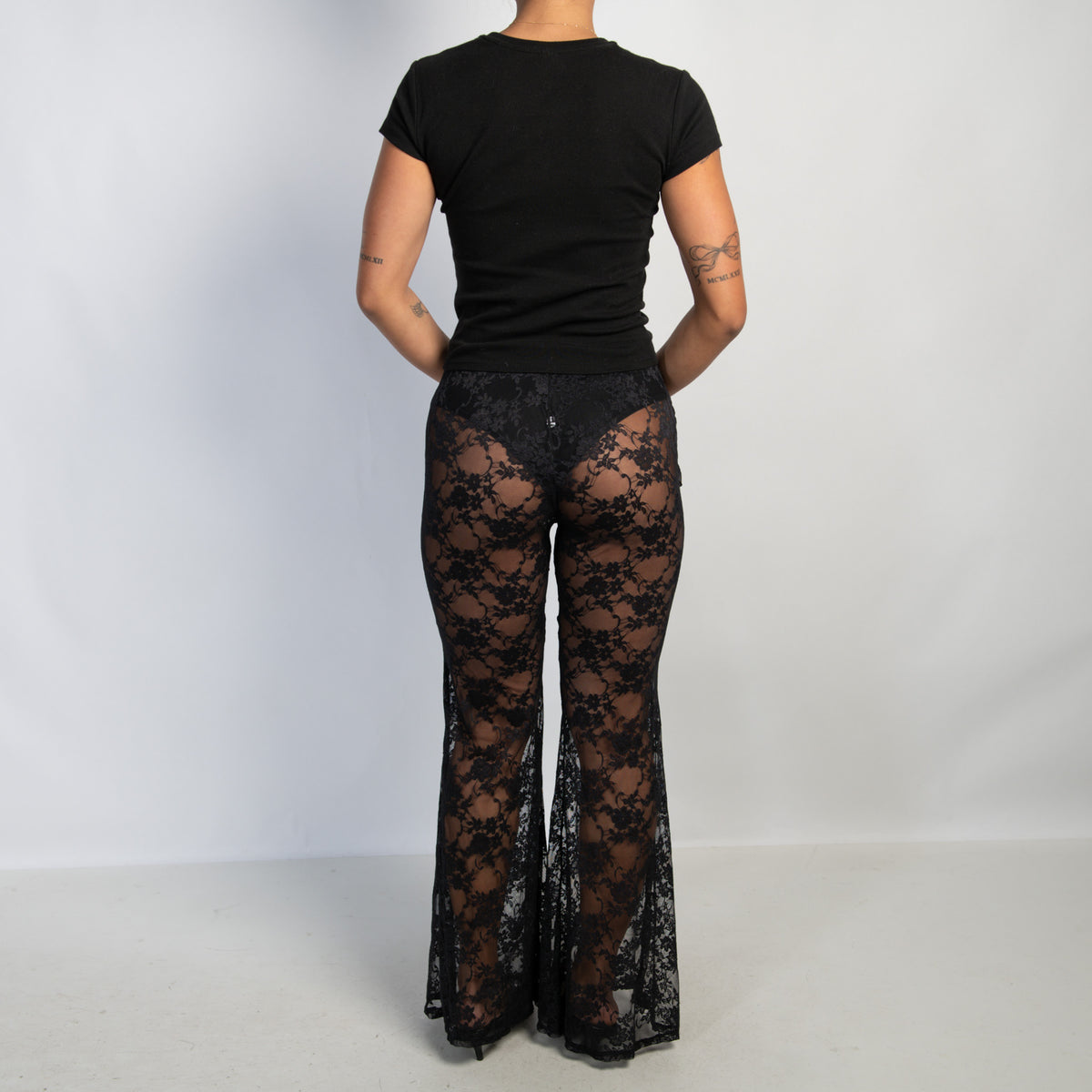 BLACK LACE FLARE PANTS