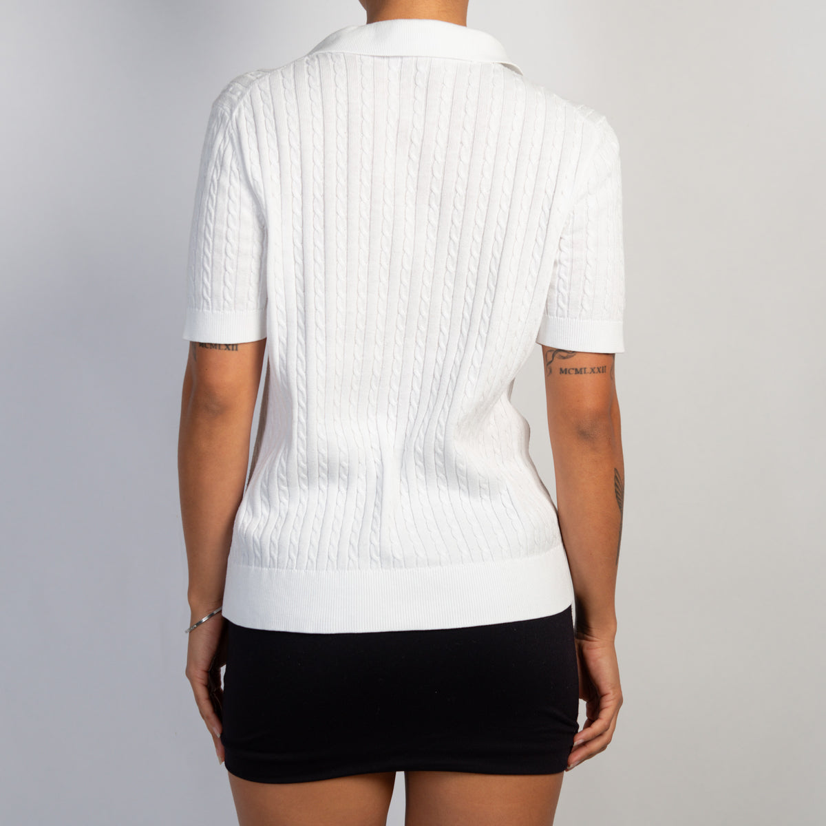 WHITE KNIT POLO SHIRT