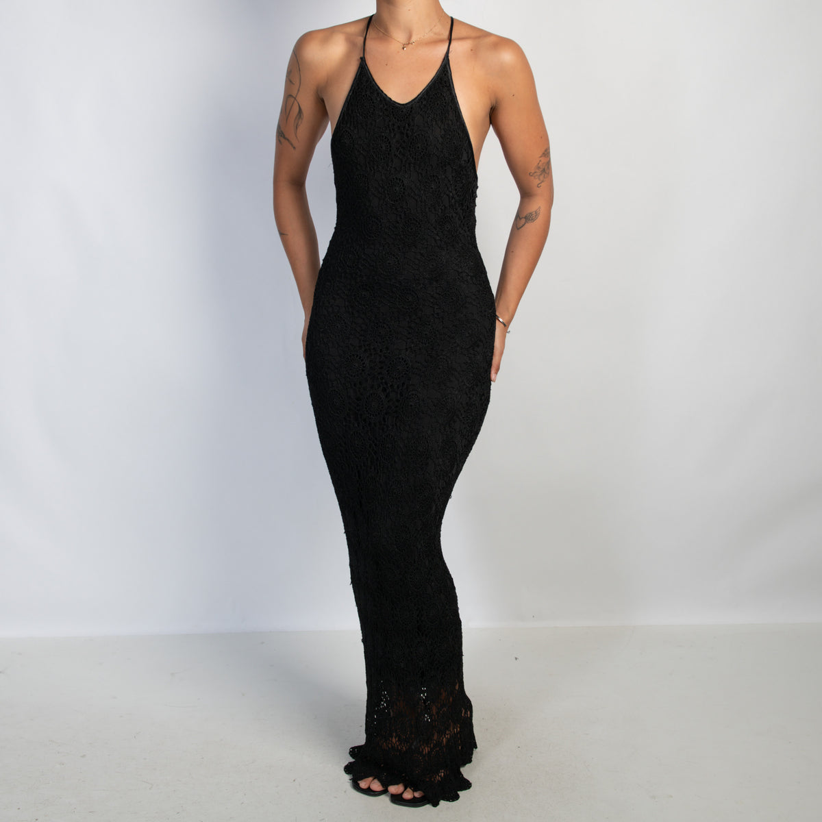 BLACK CROCHET MAXI DRESS