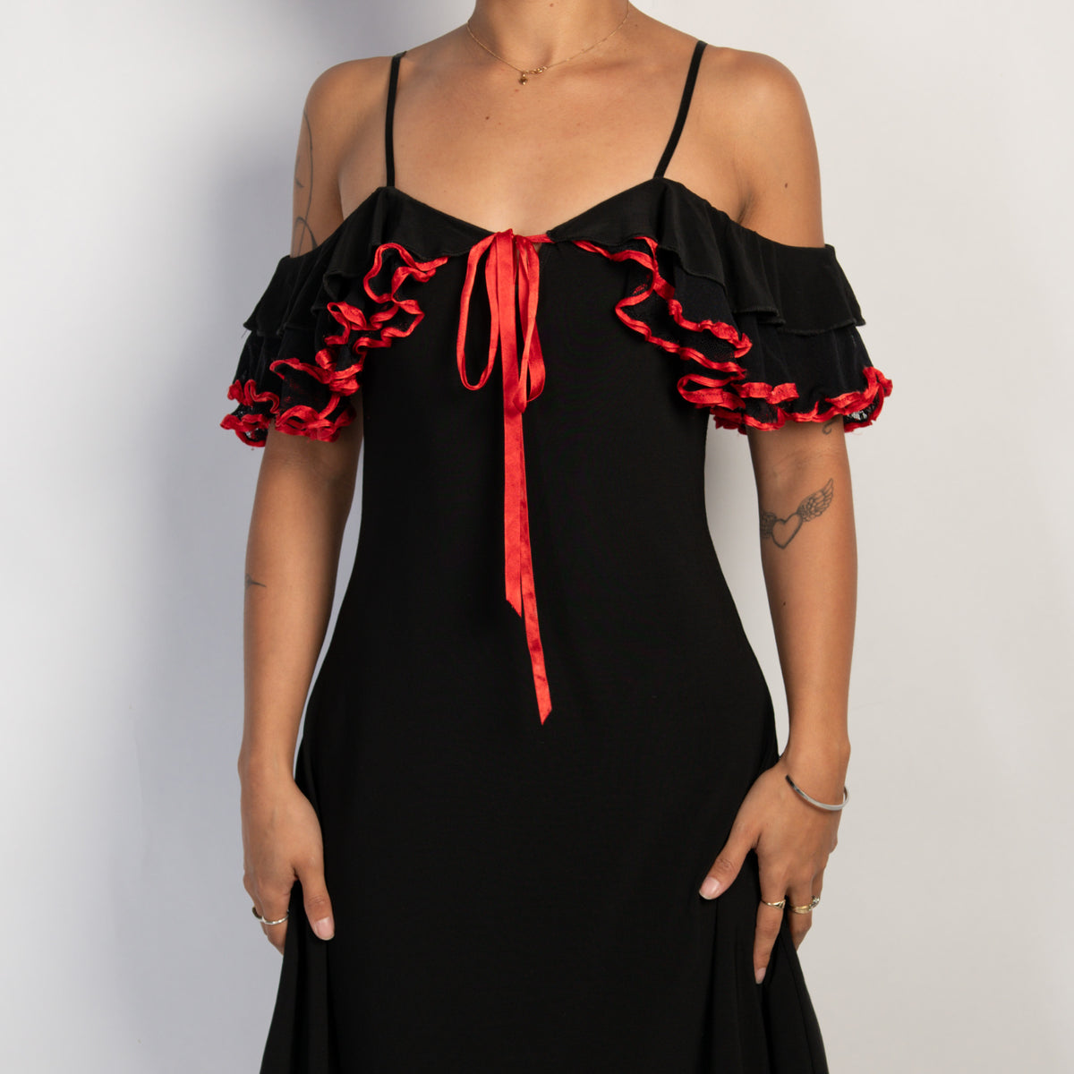 RED TRIM SWING DRESS