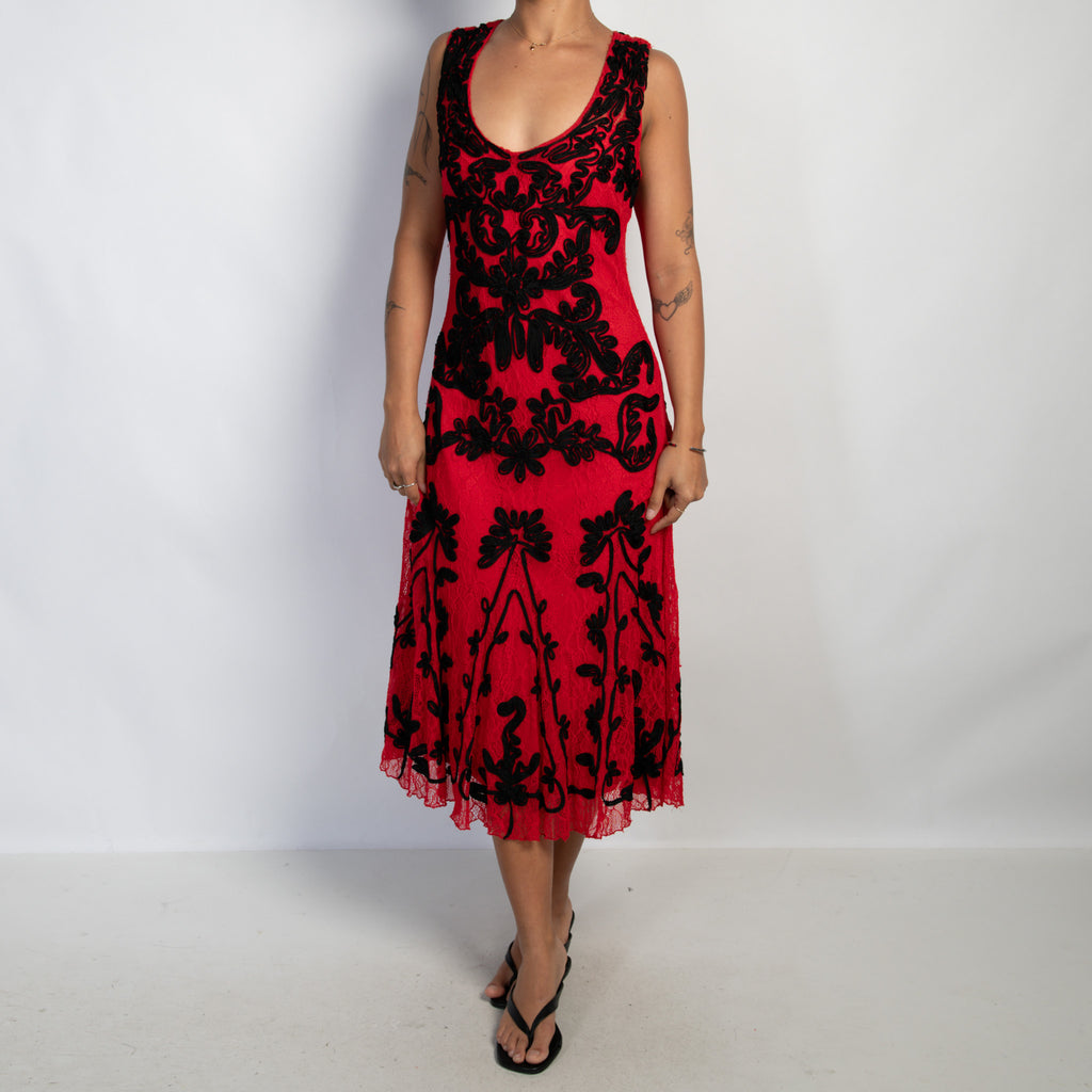 RED LACE MIDI DRESS