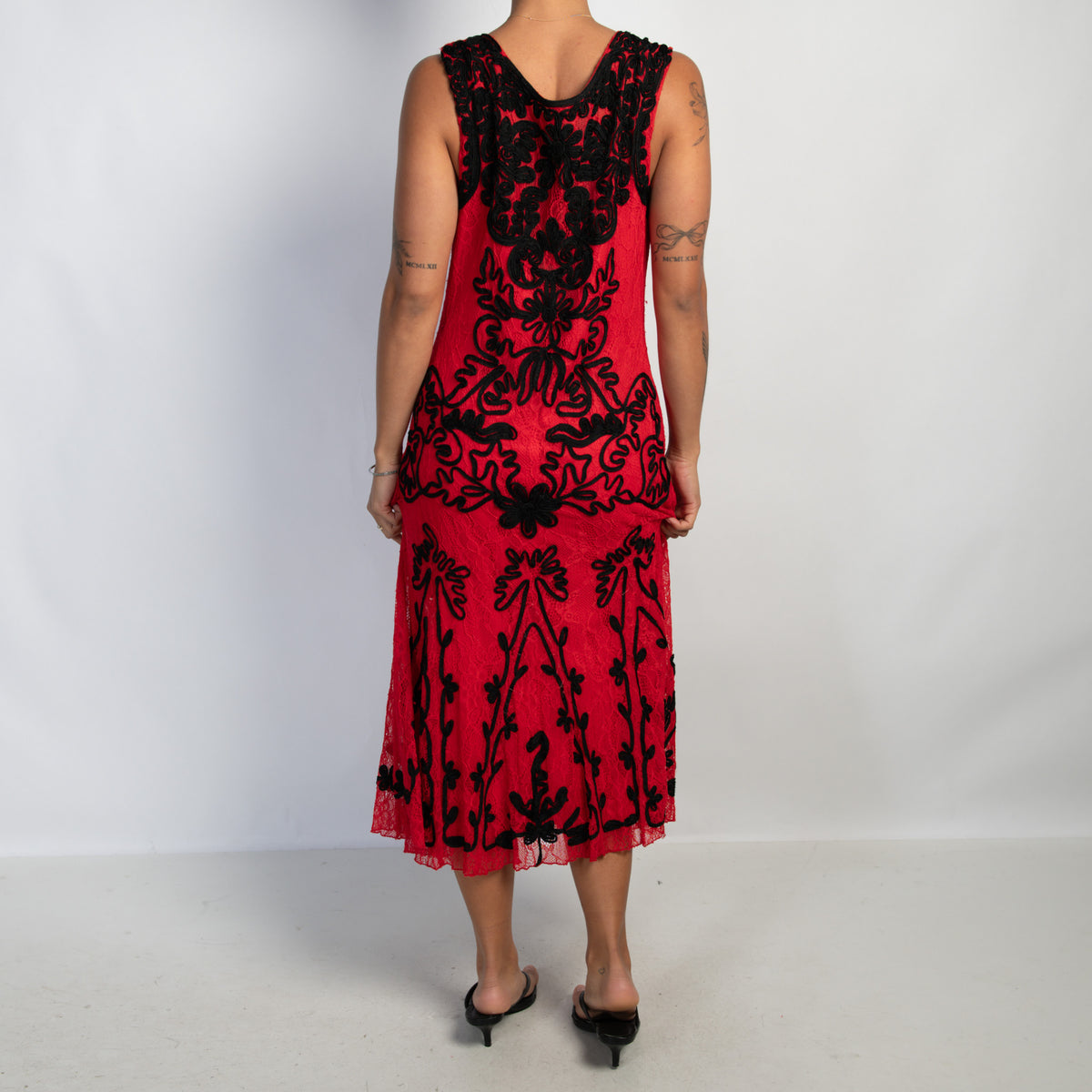RED LACE MIDI DRESS