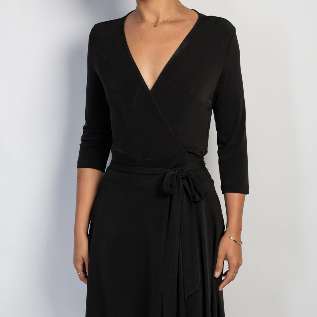 BLACK FAUX WRAP DRESS