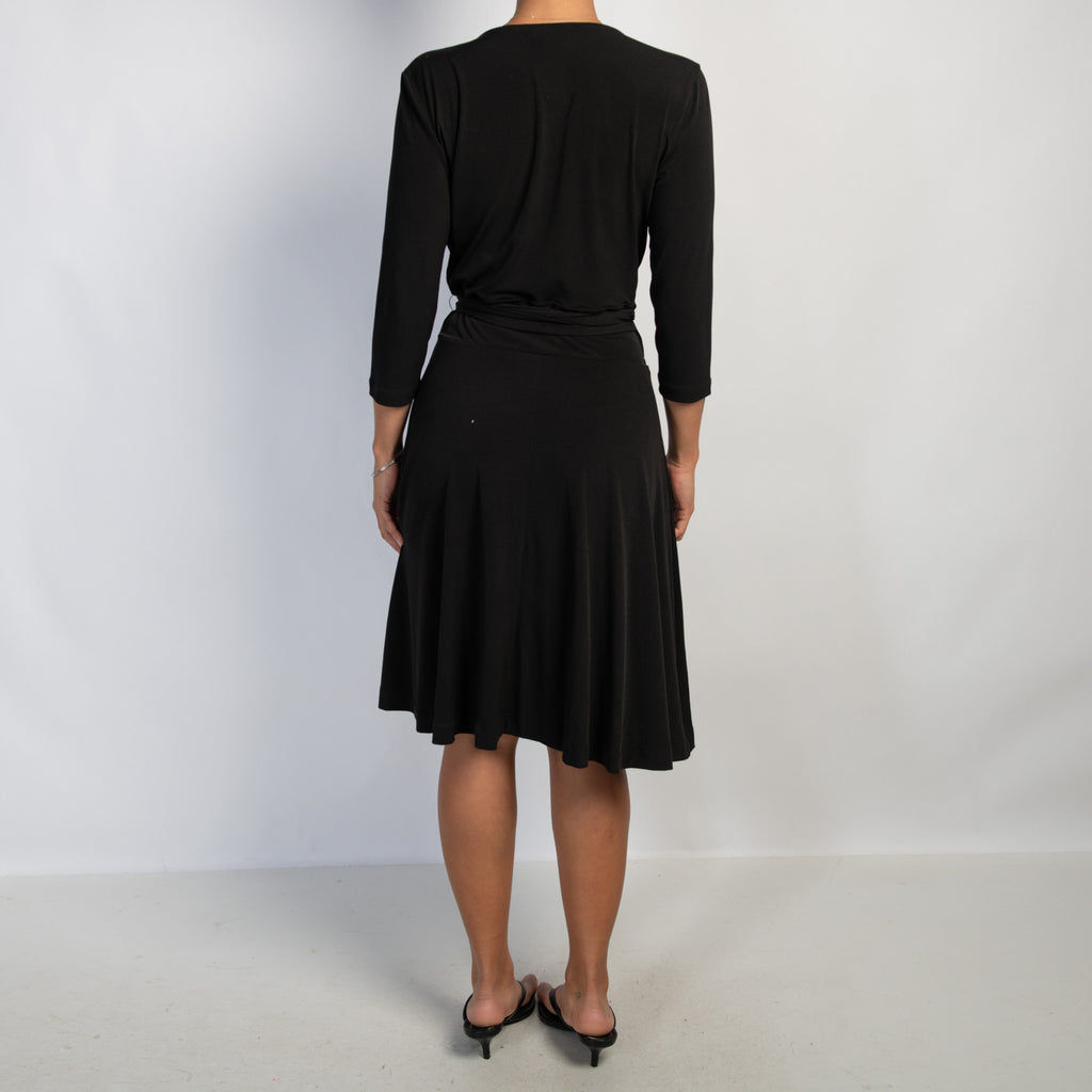 BLACK FAUX WRAP DRESS