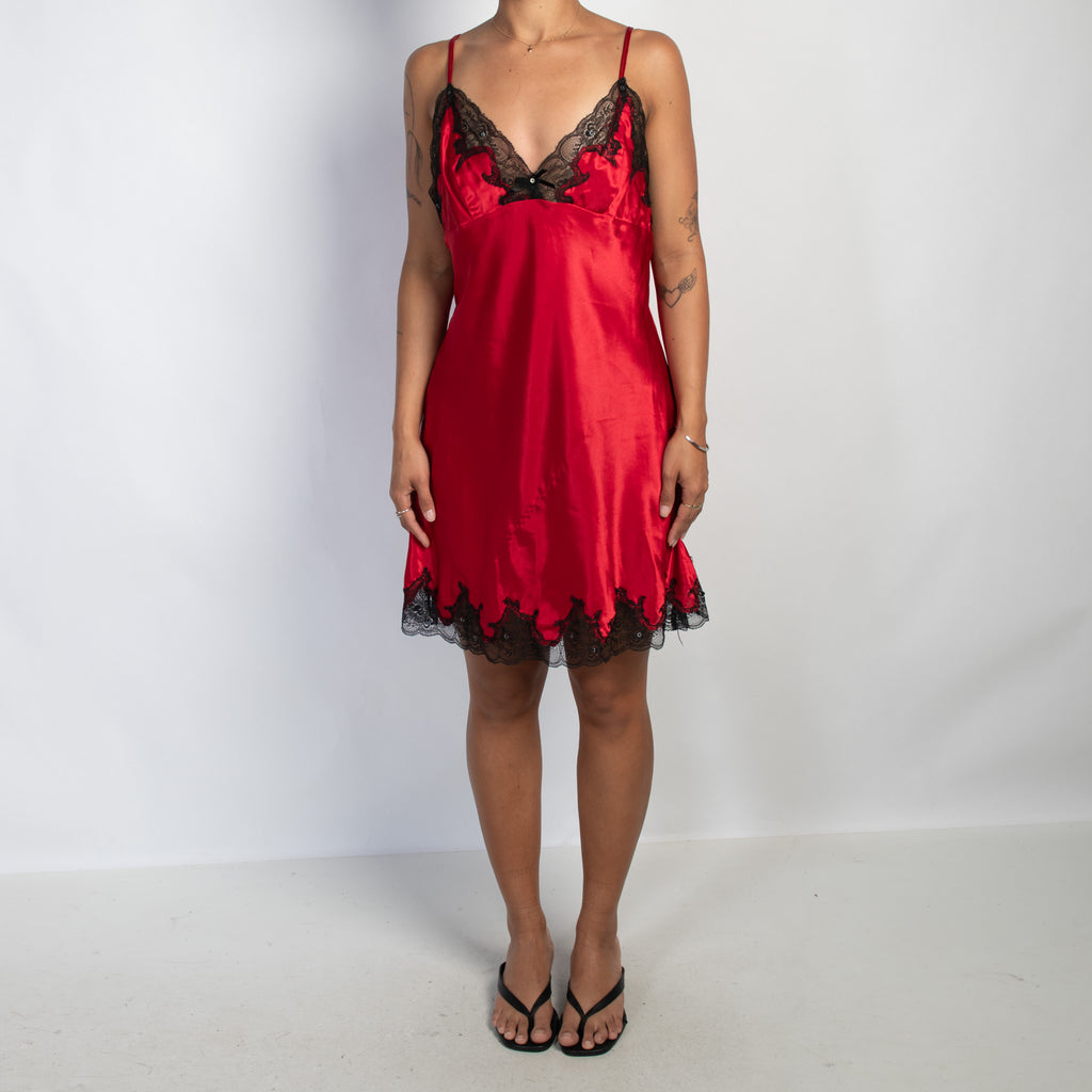 RED SATIN SLIP DRESS