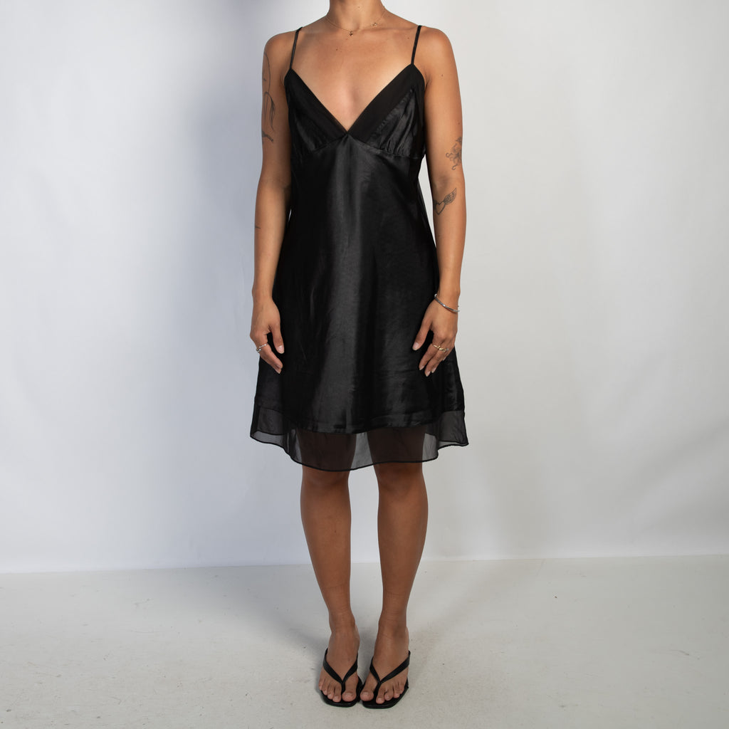 BLACK SATIN SLIP DRESS