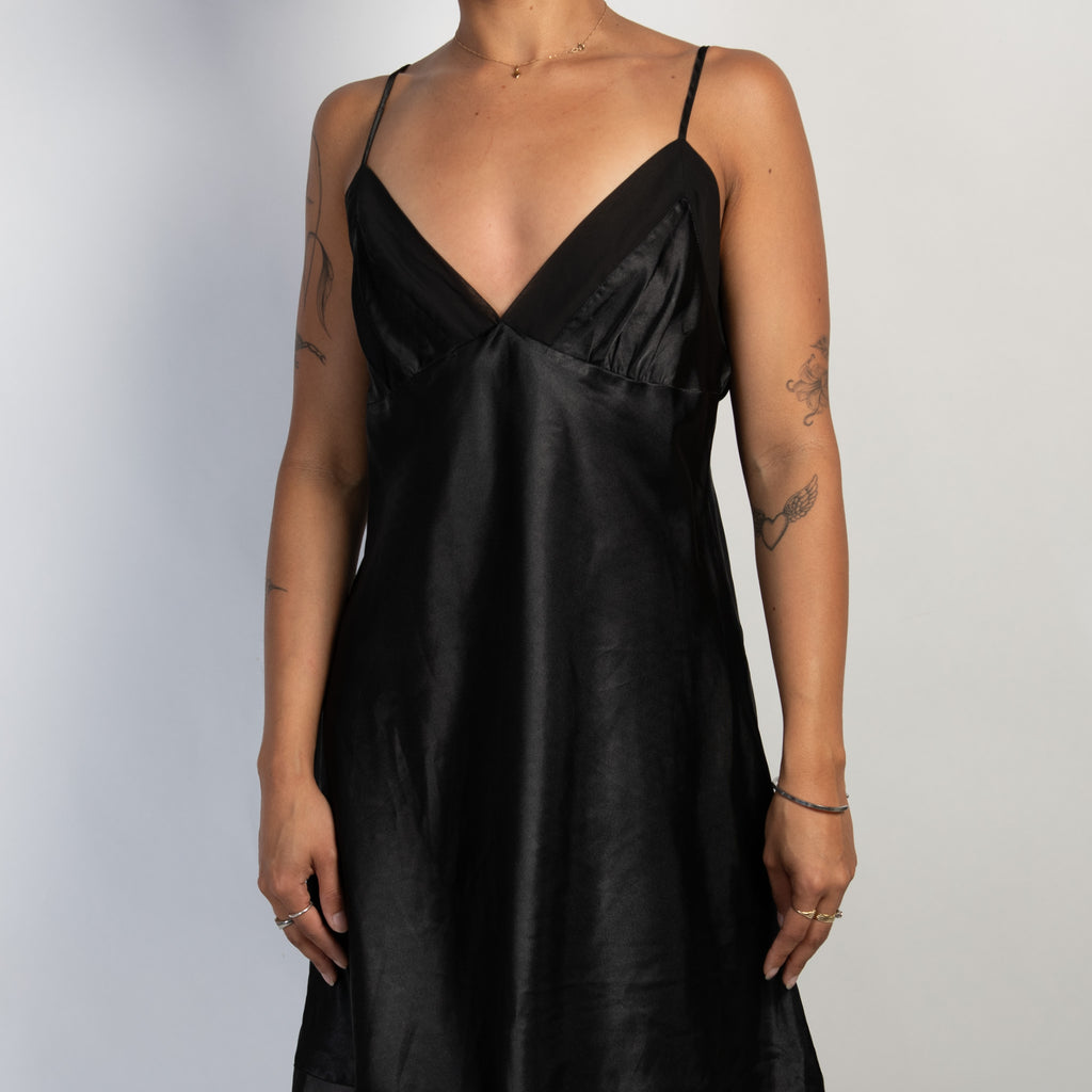 BLACK SATIN SLIP DRESS
