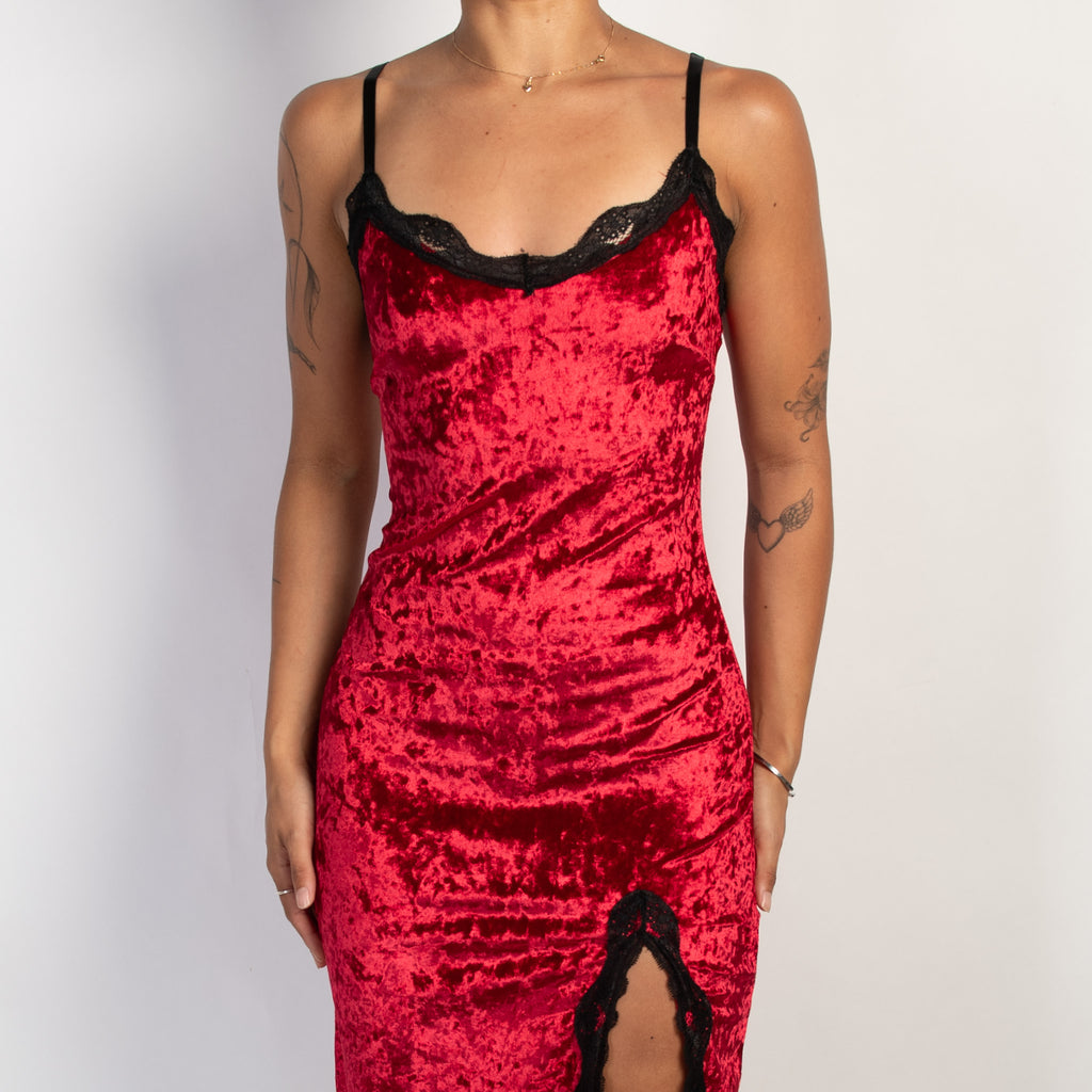 RED VELOUR SLIP DRESS