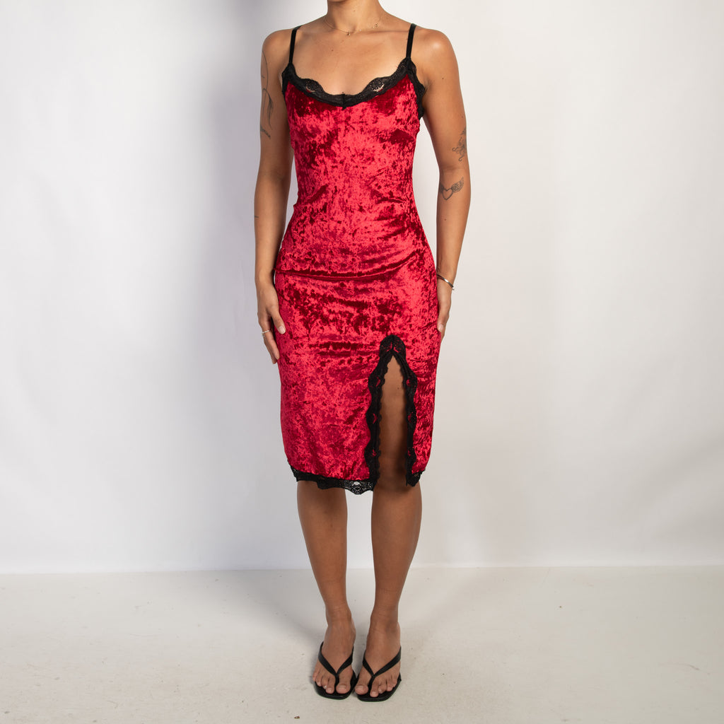 RED VELOUR SLIP DRESS