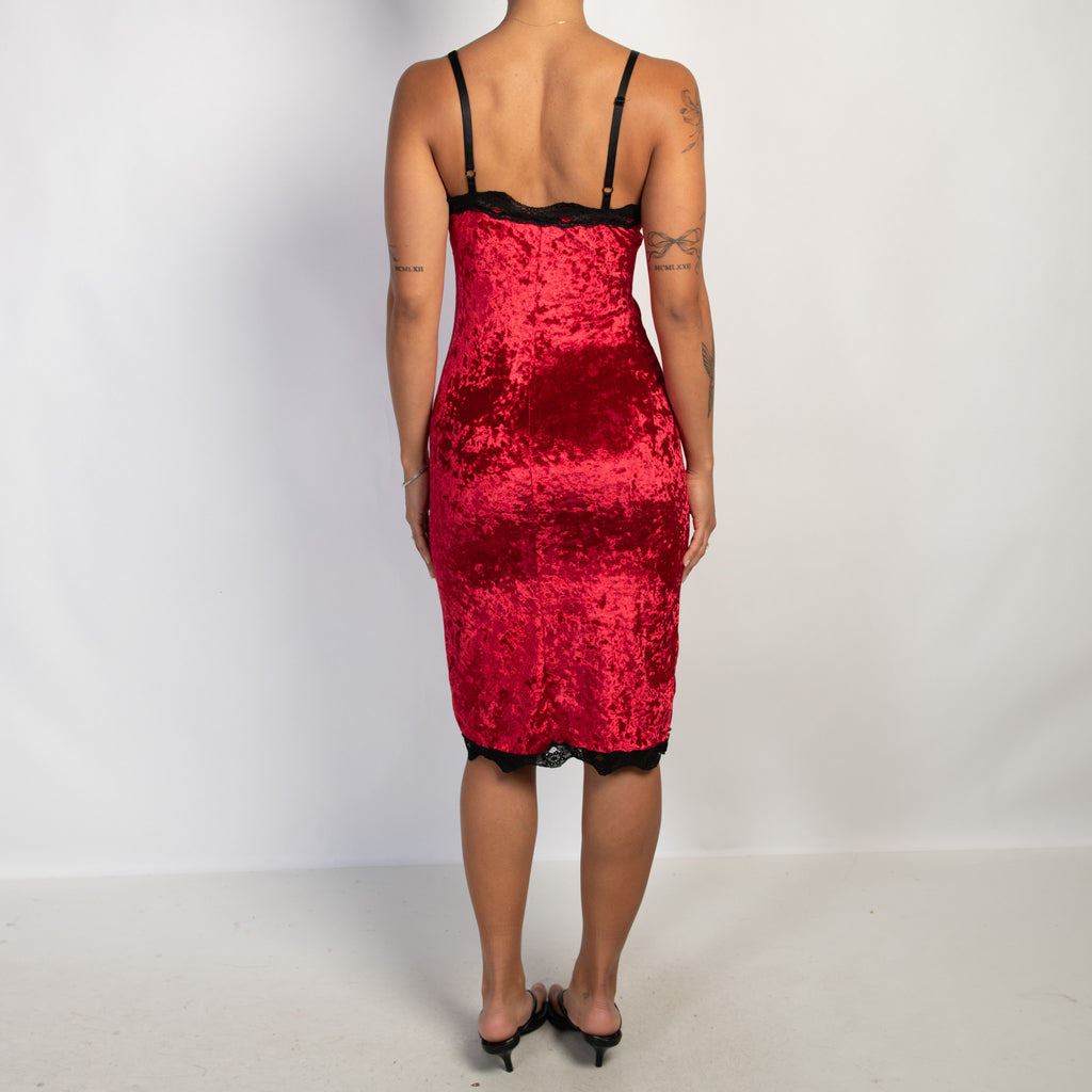 RED VELOUR SLIP DRESS