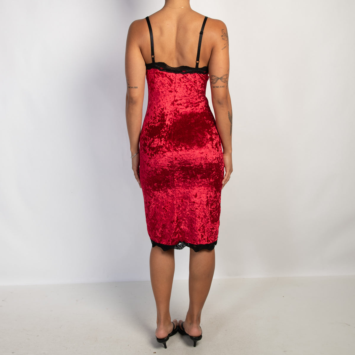 RED VELOUR SLIP DRESS