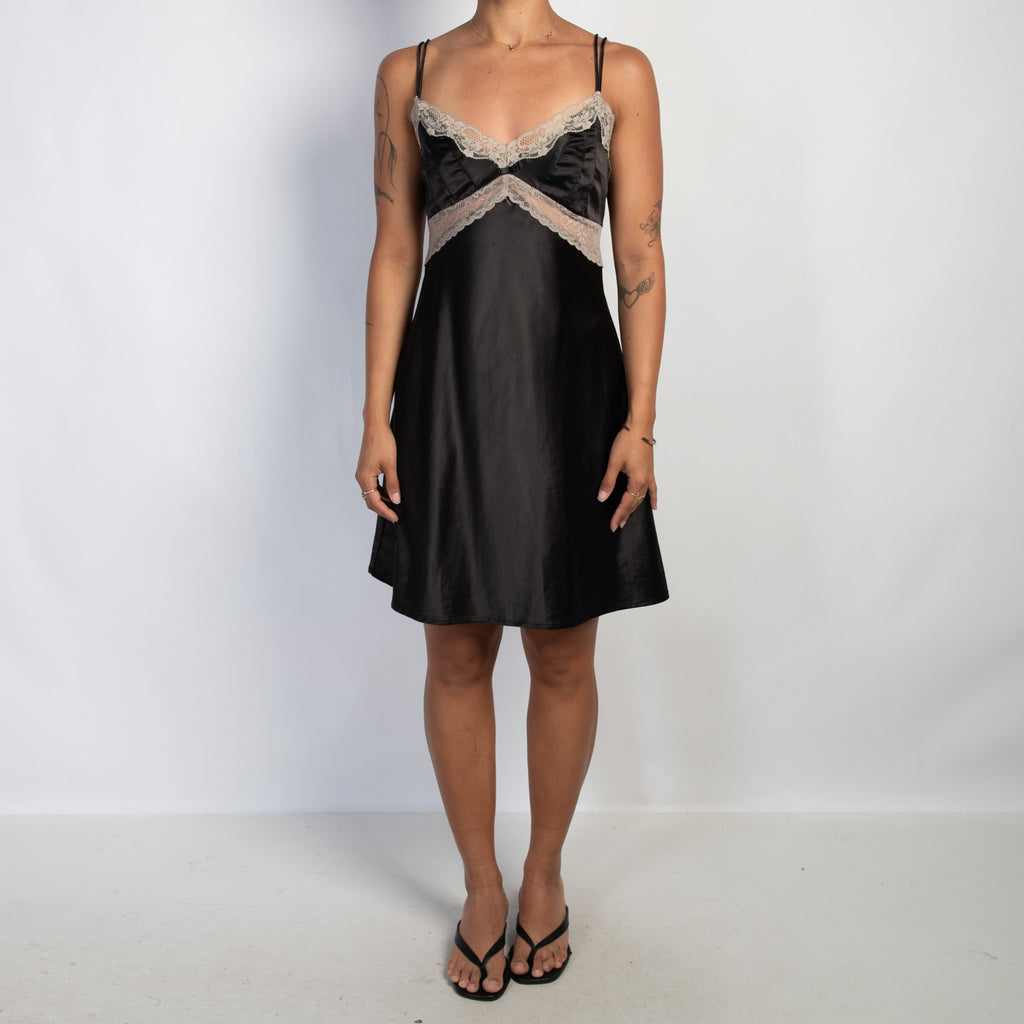 BLACK SATIN SLIP DRESS