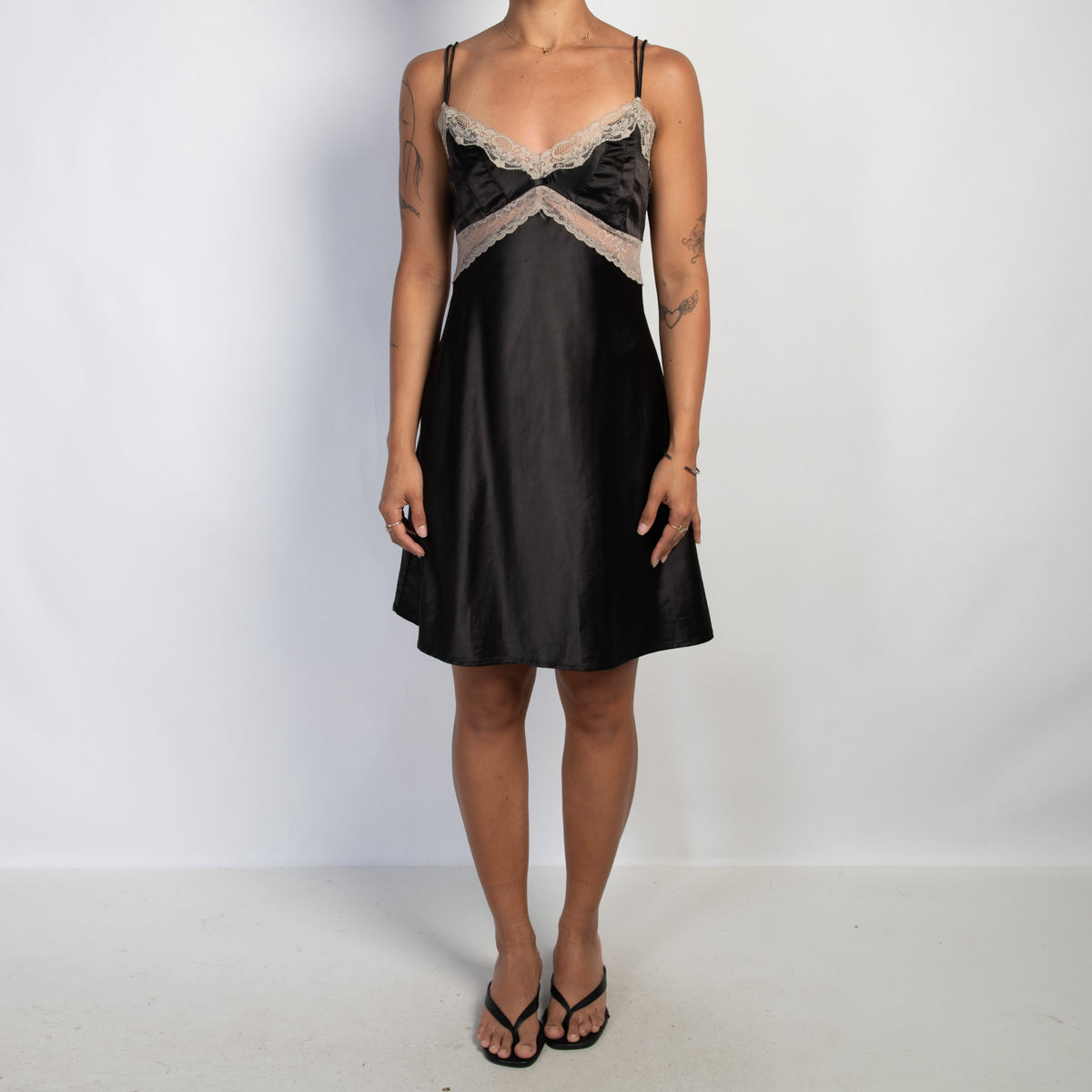 BLACK SATIN SLIP DRESS
