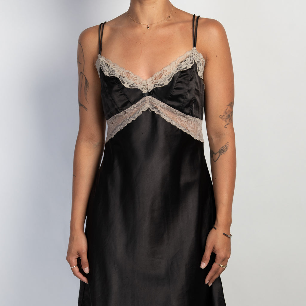 BLACK SATIN SLIP DRESS