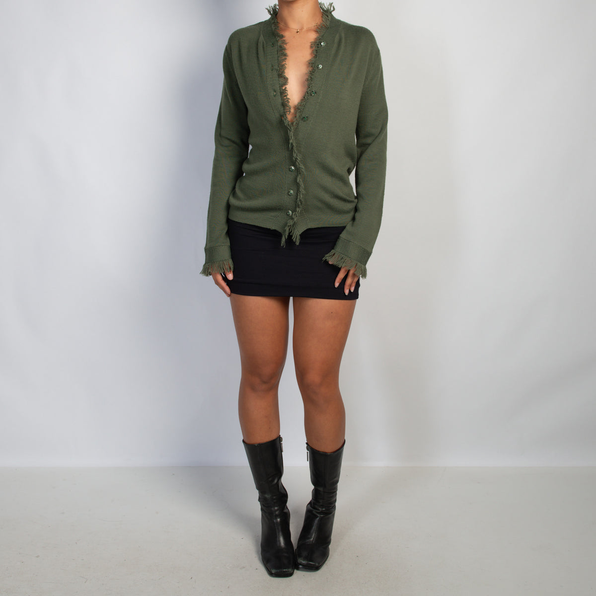 GREEN WOOL CARDIGAN