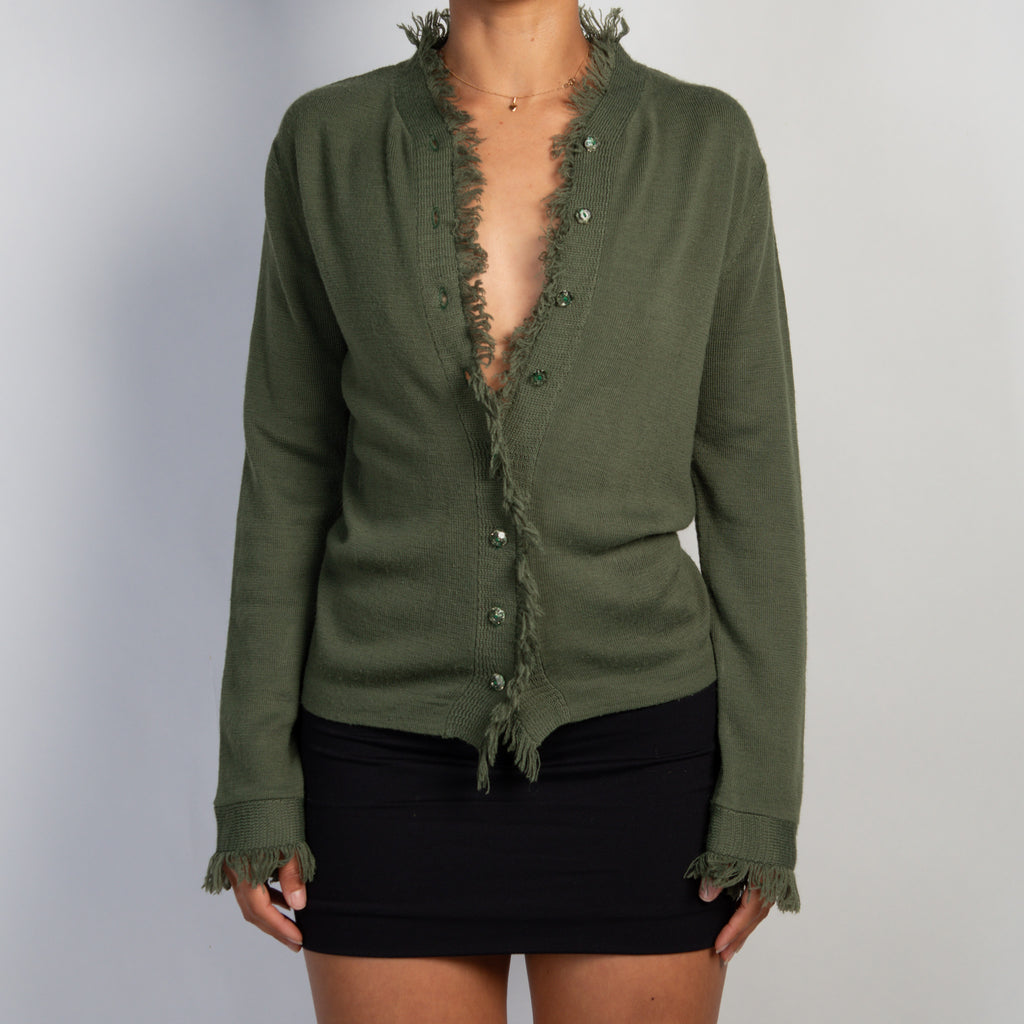 GREEN WOOL CARDIGAN