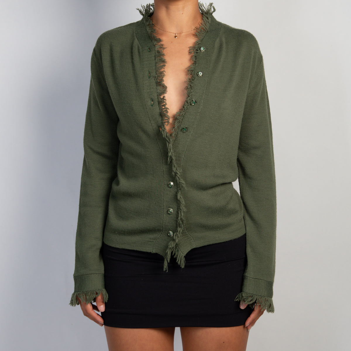 GREEN WOOL CARDIGAN