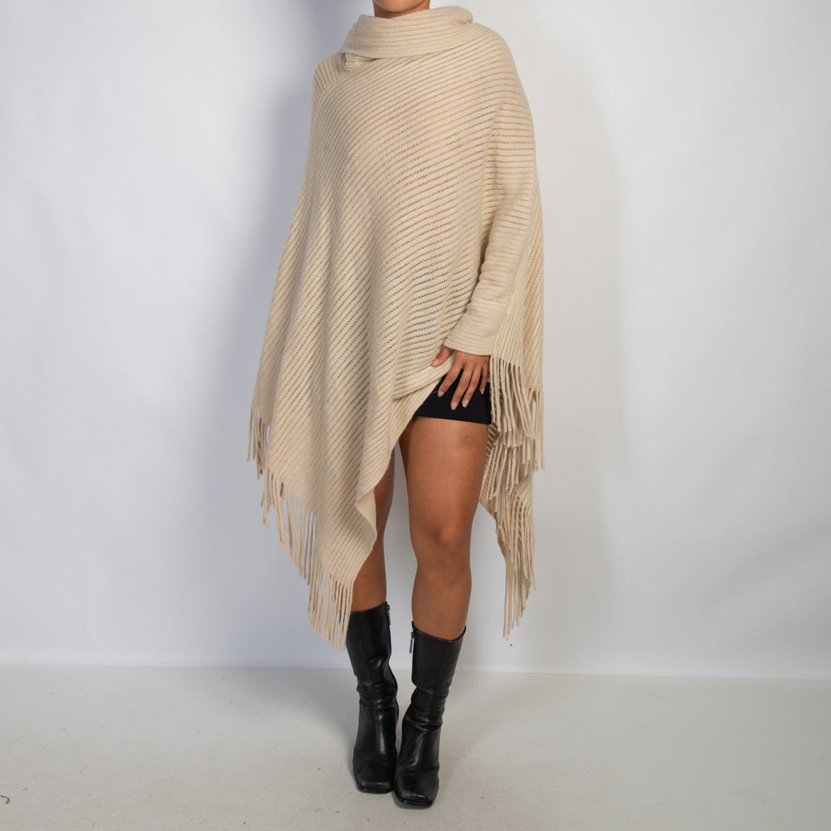 BEIGE KNIT PONCHO