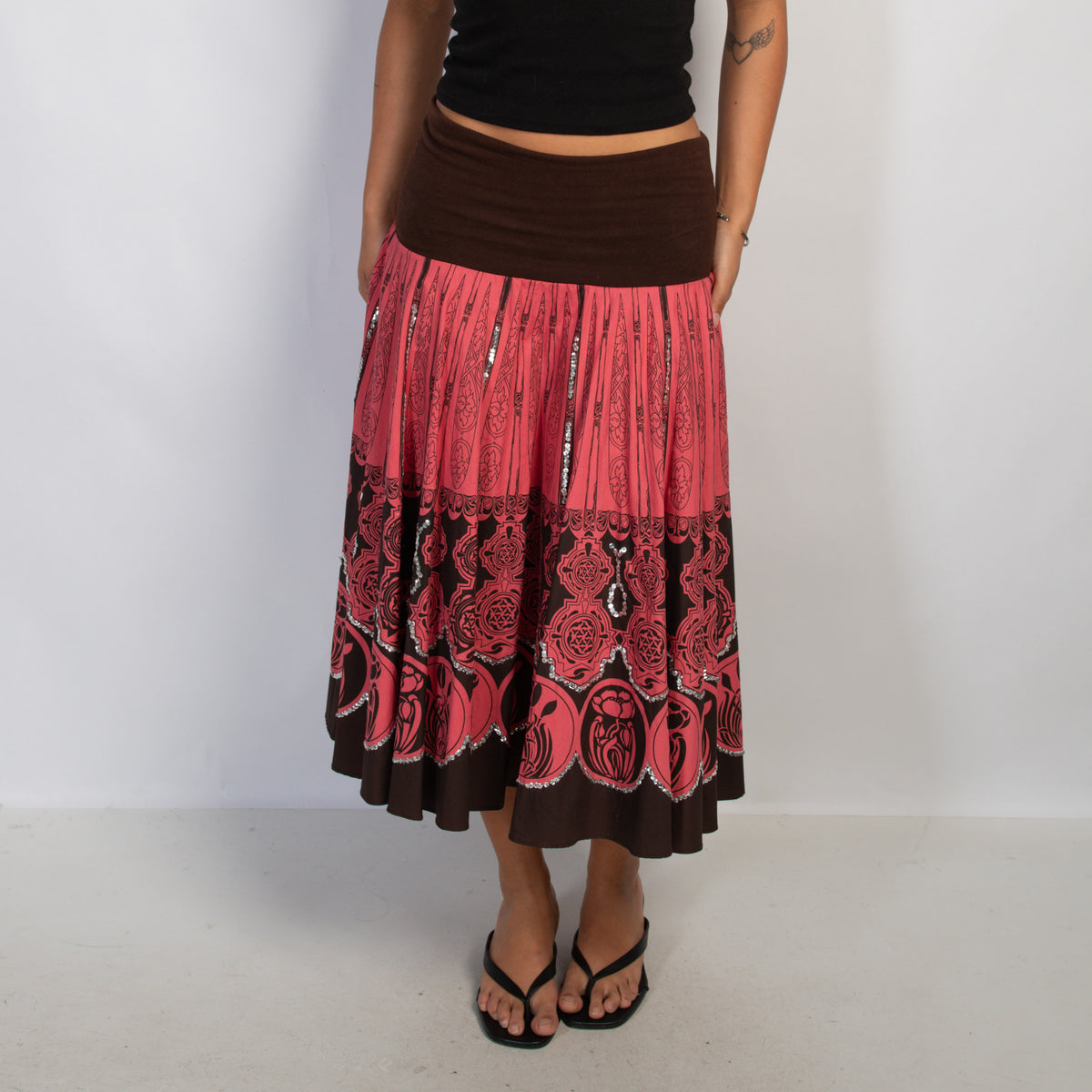PINK PATTERN MIDI SKIRT