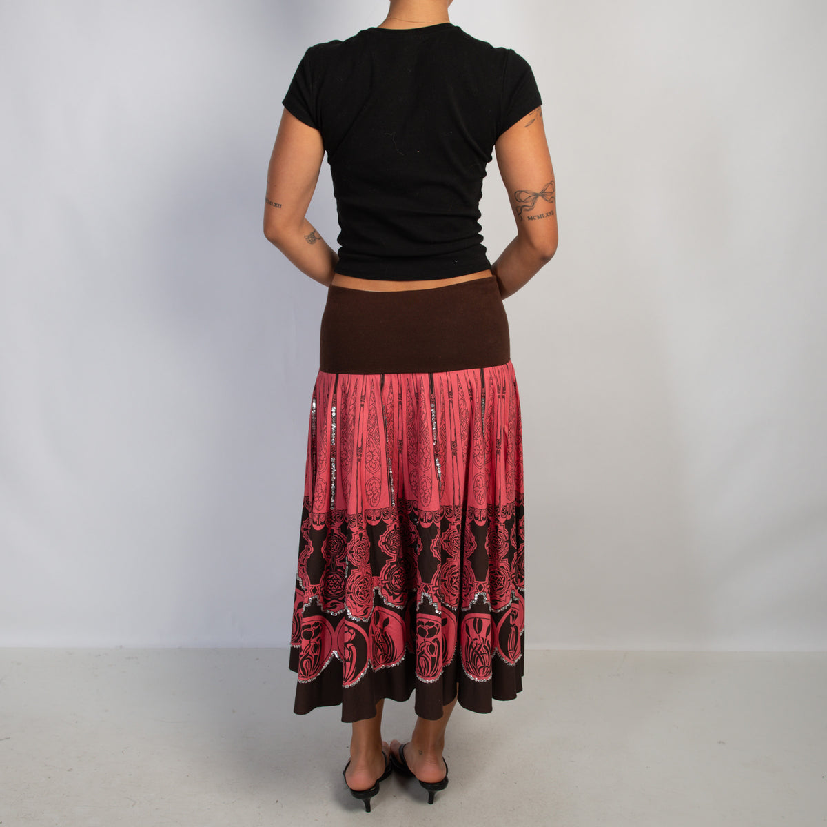 PINK PATTERN MIDI SKIRT