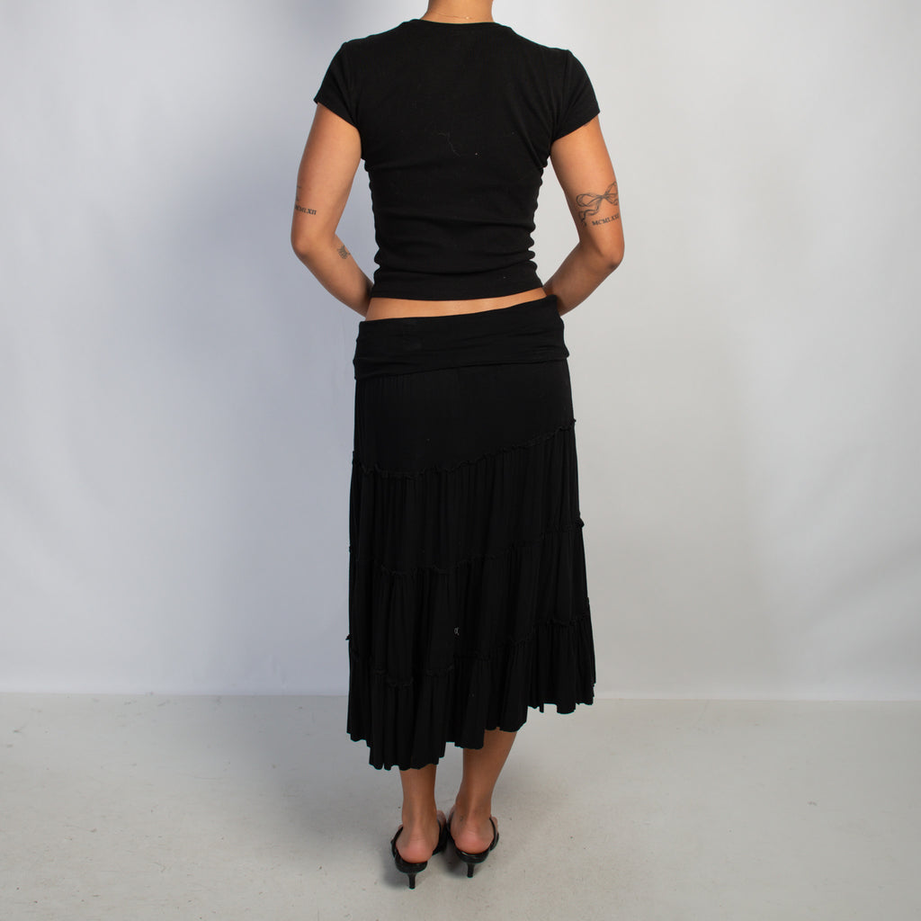 BLACK TIERED RUFFLE SKIRT