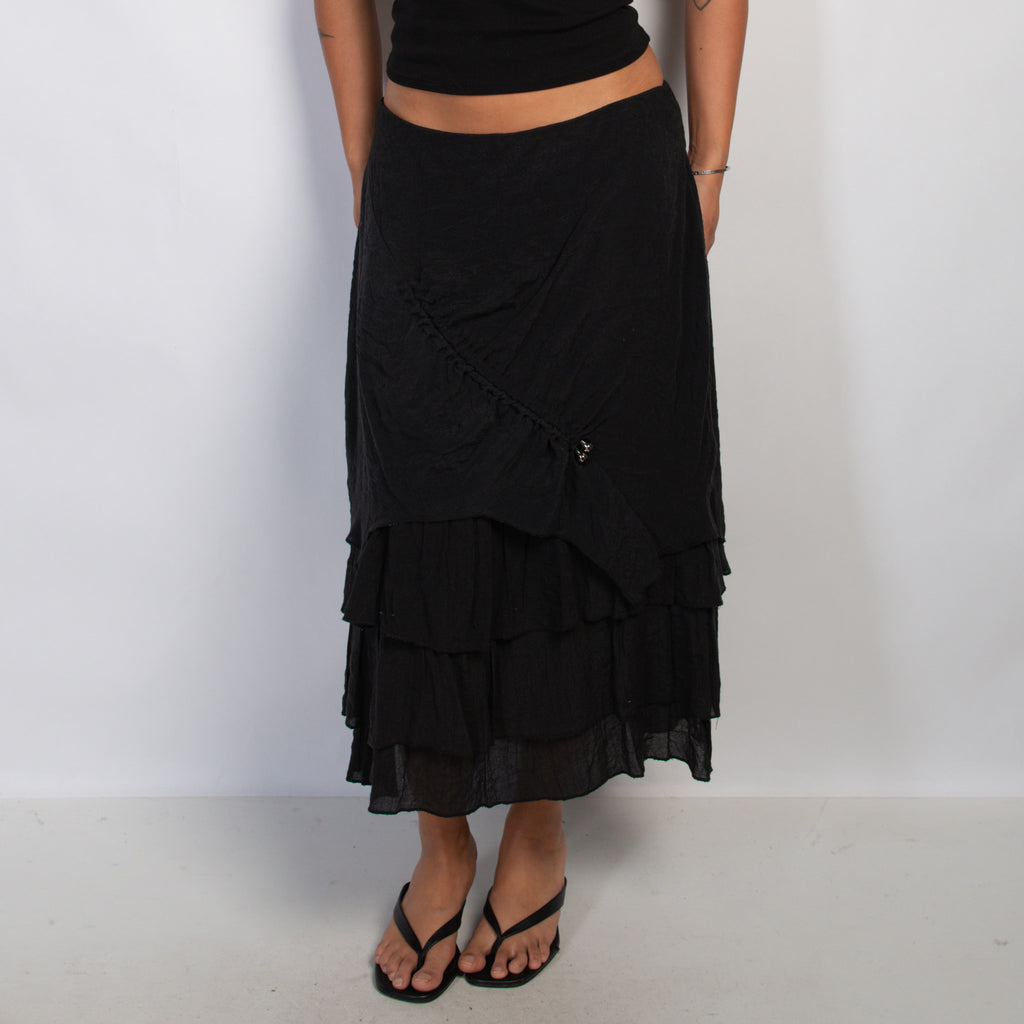 BLACK TIERED RUFFLE SKIRT
